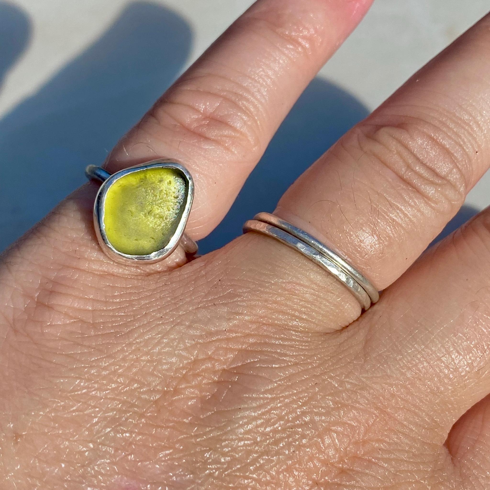 Olive Sea Glass Ring - Size K