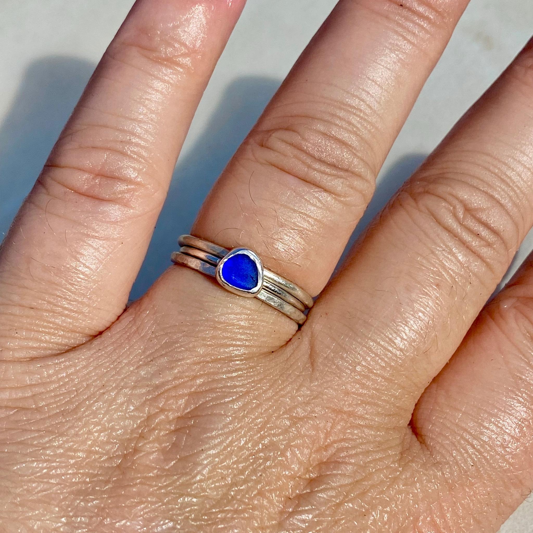 Customized Blue Sea Glass Ring