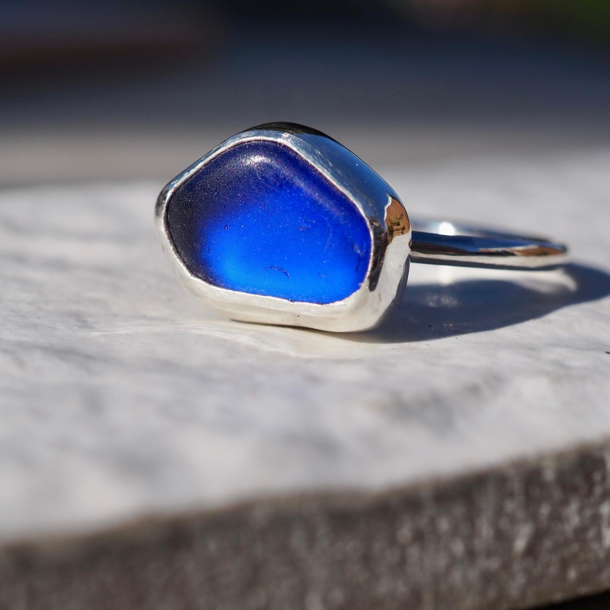 Blue Sea Glass Ring