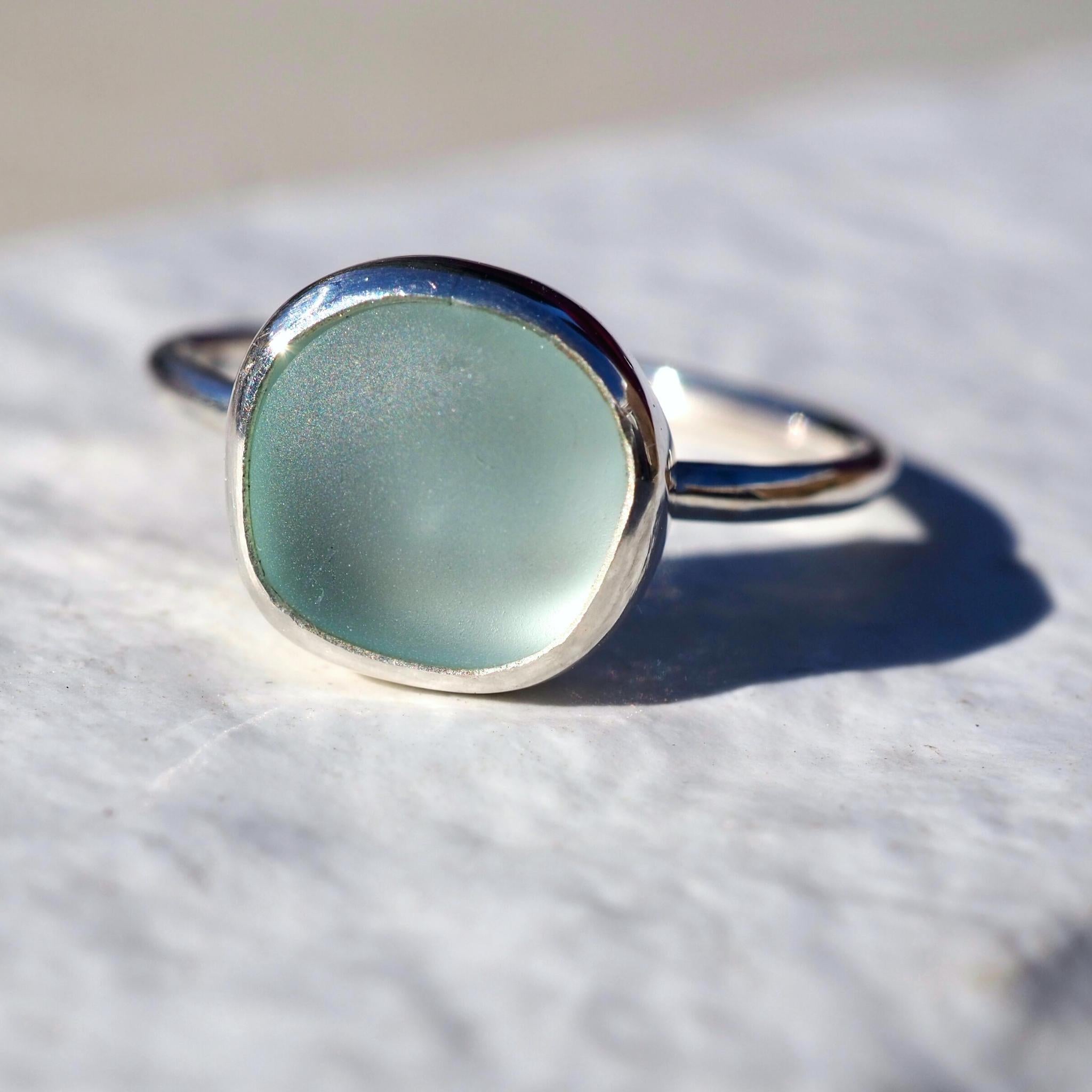 Seafoam Blue Sea Glass Ring - Size N 1/2