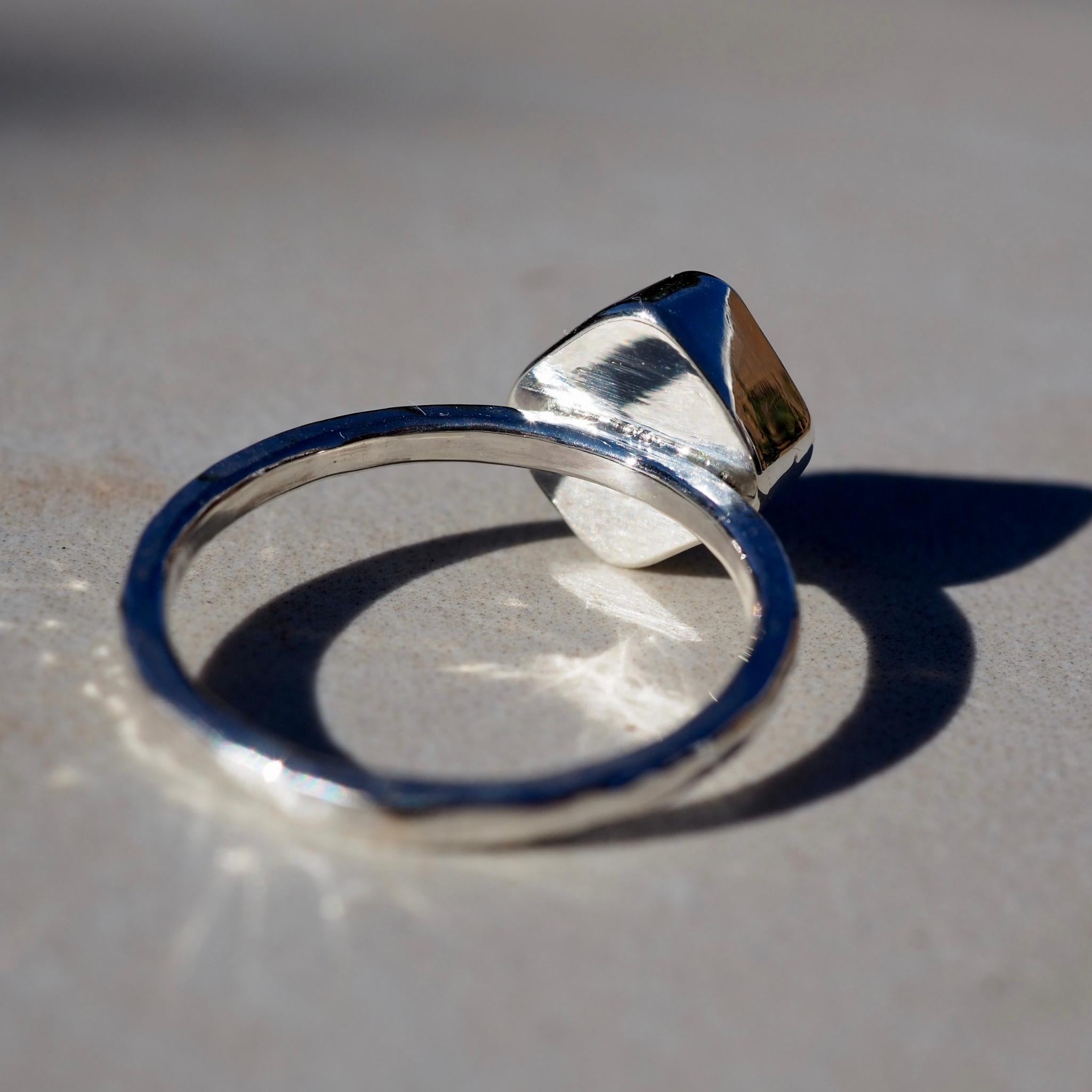 Sky Blue Square Sea Glass Ring - Size N