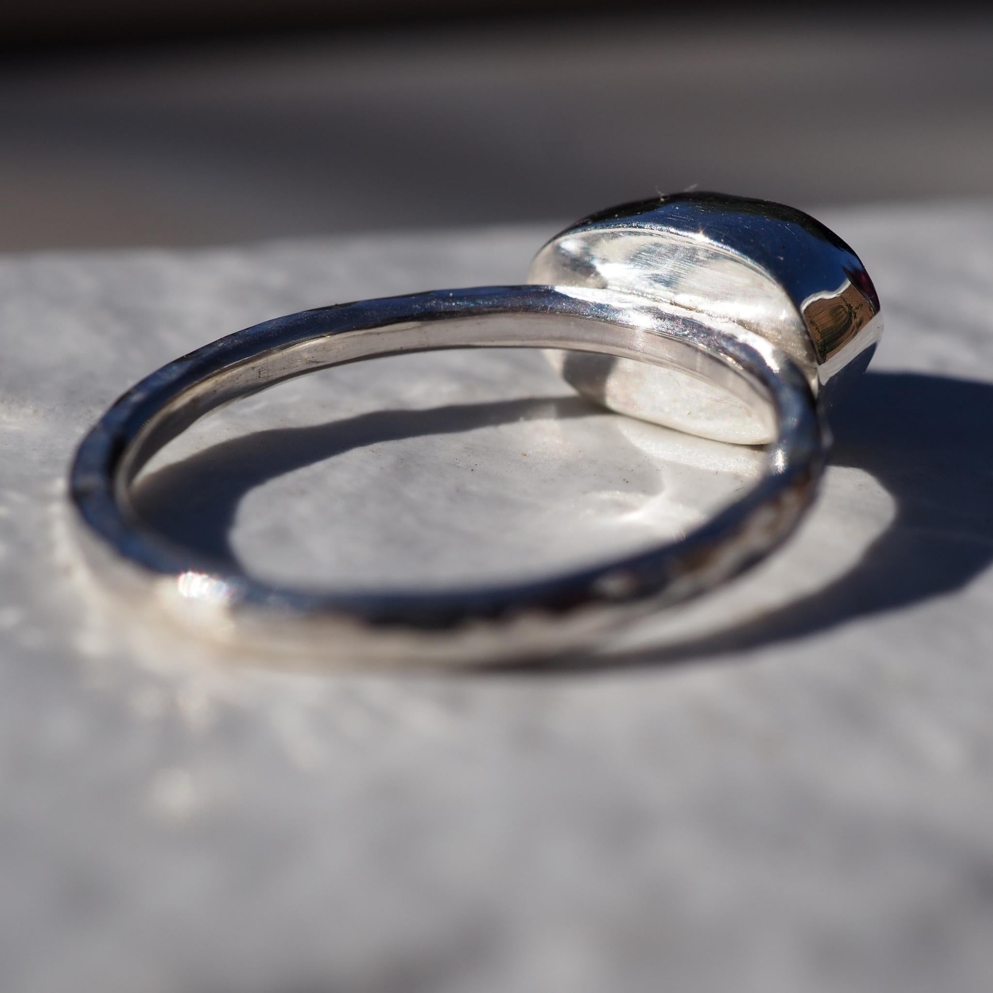 Sky Blue Oval Sea Glass Ring - Size N