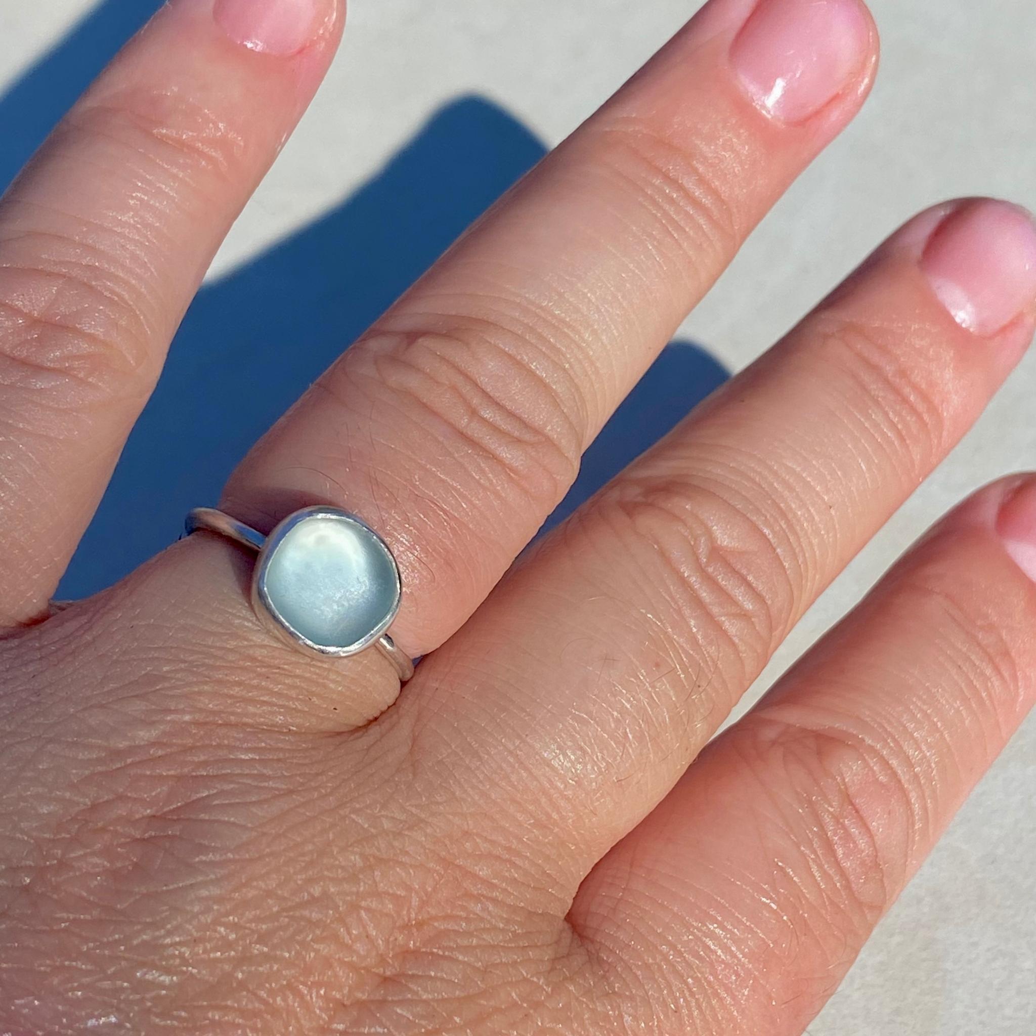 Seafoam Blue Sea Glass Ring - Size N 1/2