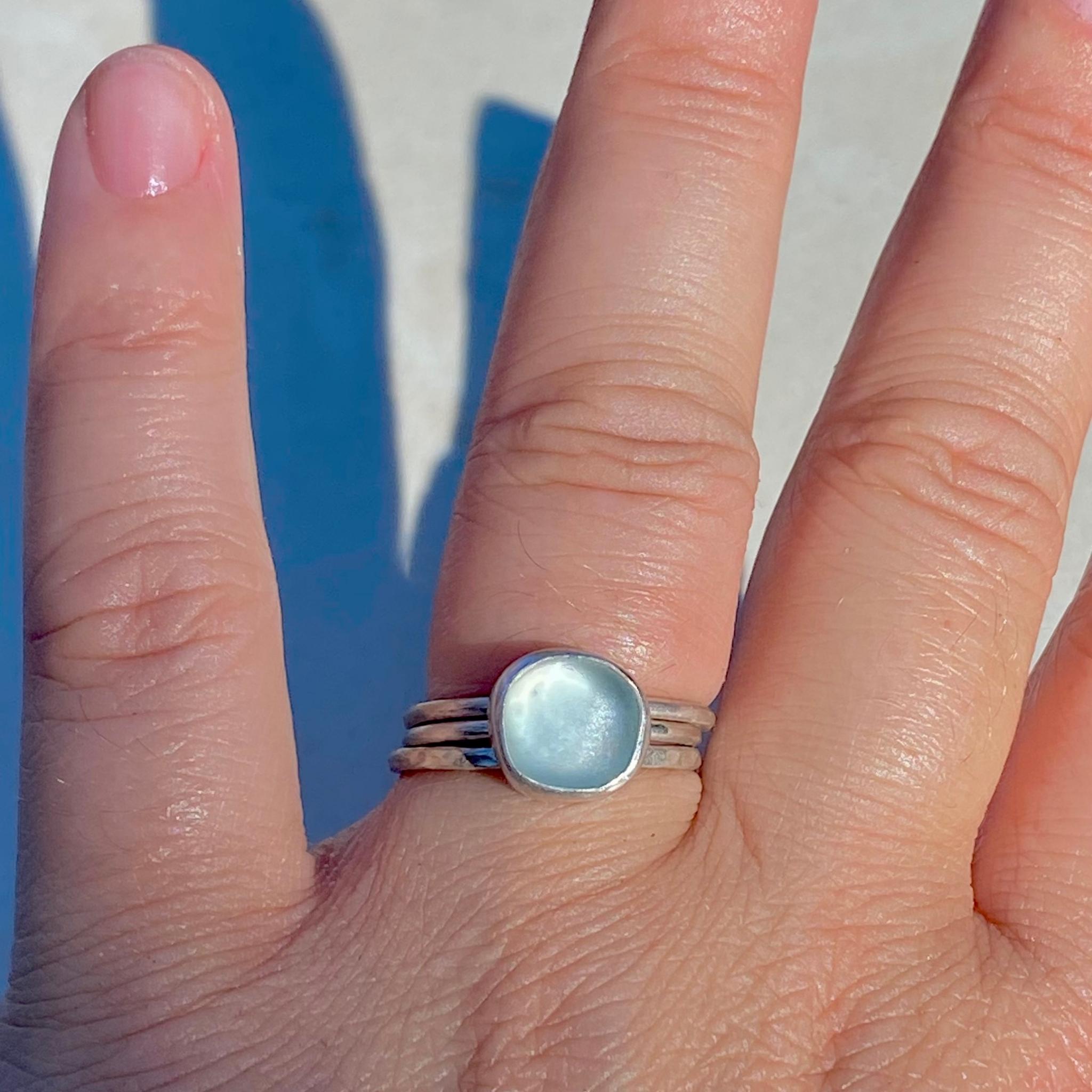 Seafoam Blue Sea Glass Ring - Size N 1/2