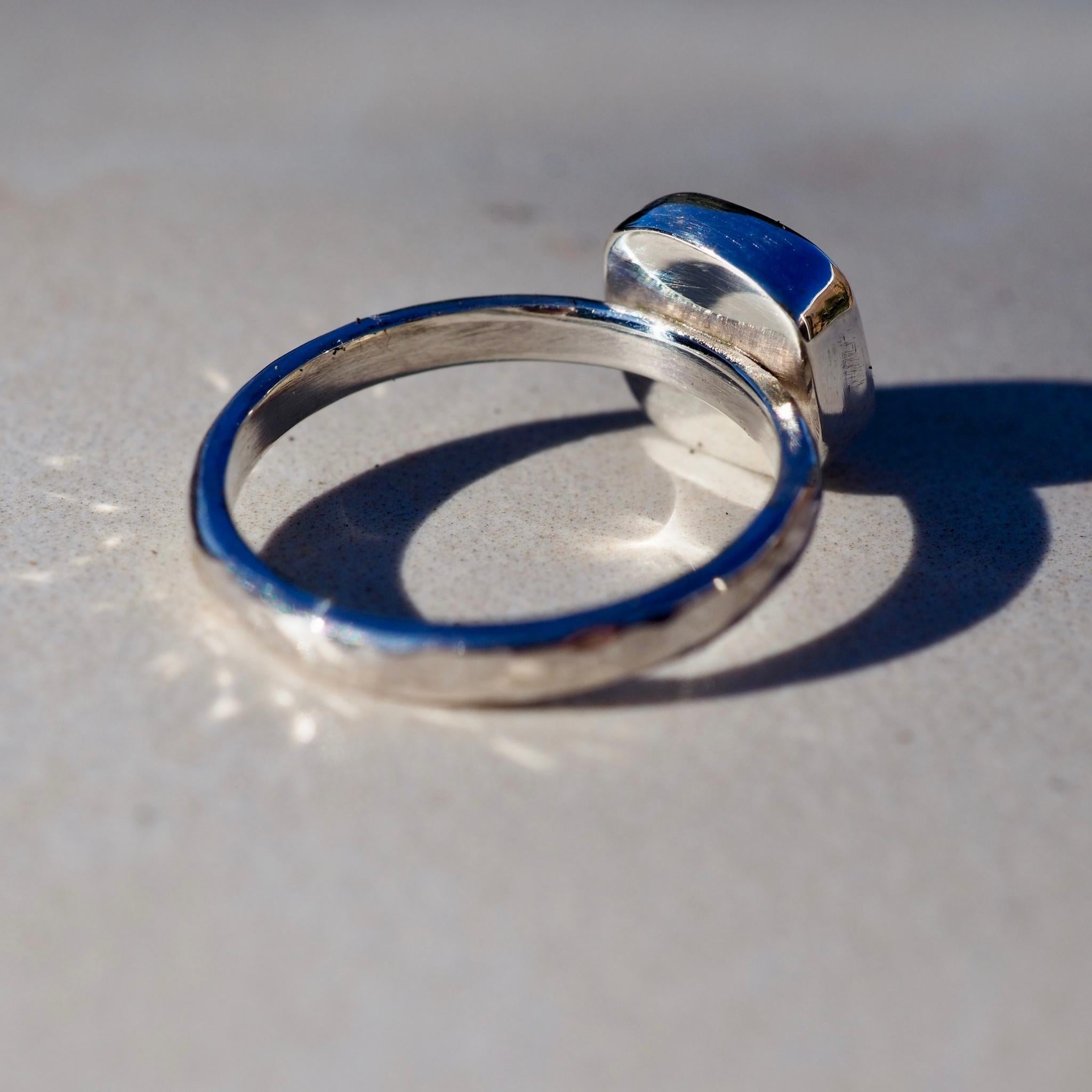 Green Square Sea Glass Ring - Size M