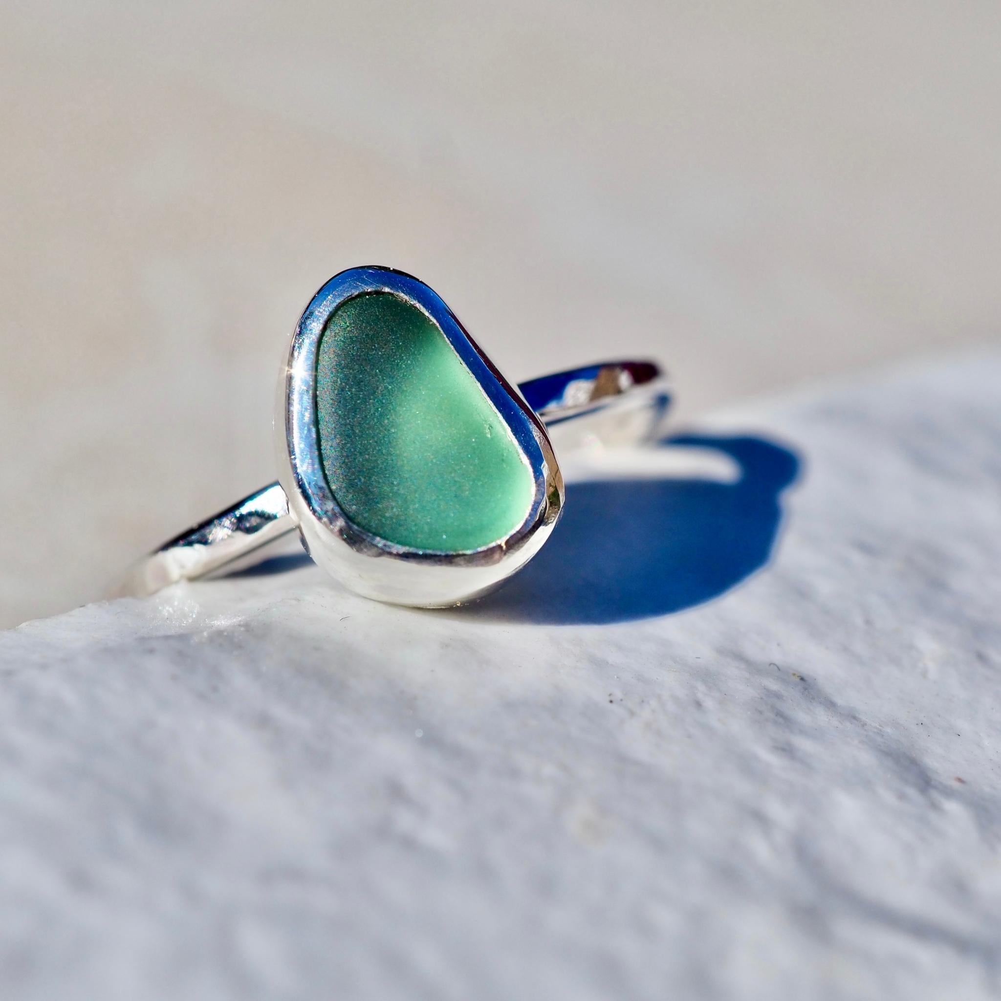 Seafoam Green Sea Glass Ring - Size L