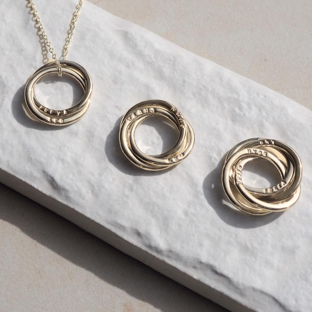 Interlocking Circle Necklace Silver or Gold Necklace Aujune