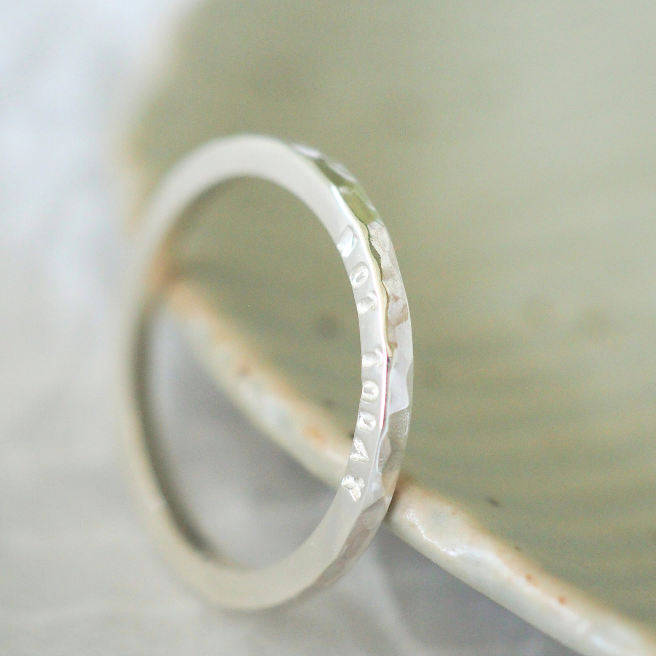 Hand Stamped Sterling Silver Hidden Message Ring with Hammered Texture