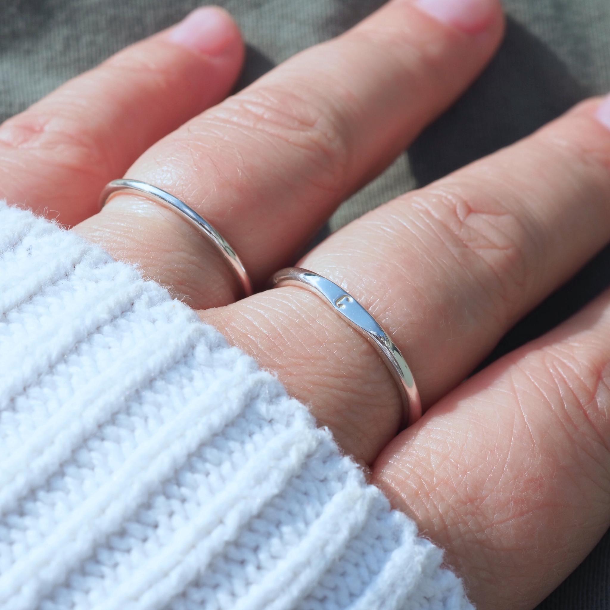 Sterling Silver Mini Signet Ring personalised with a hand stamped initial