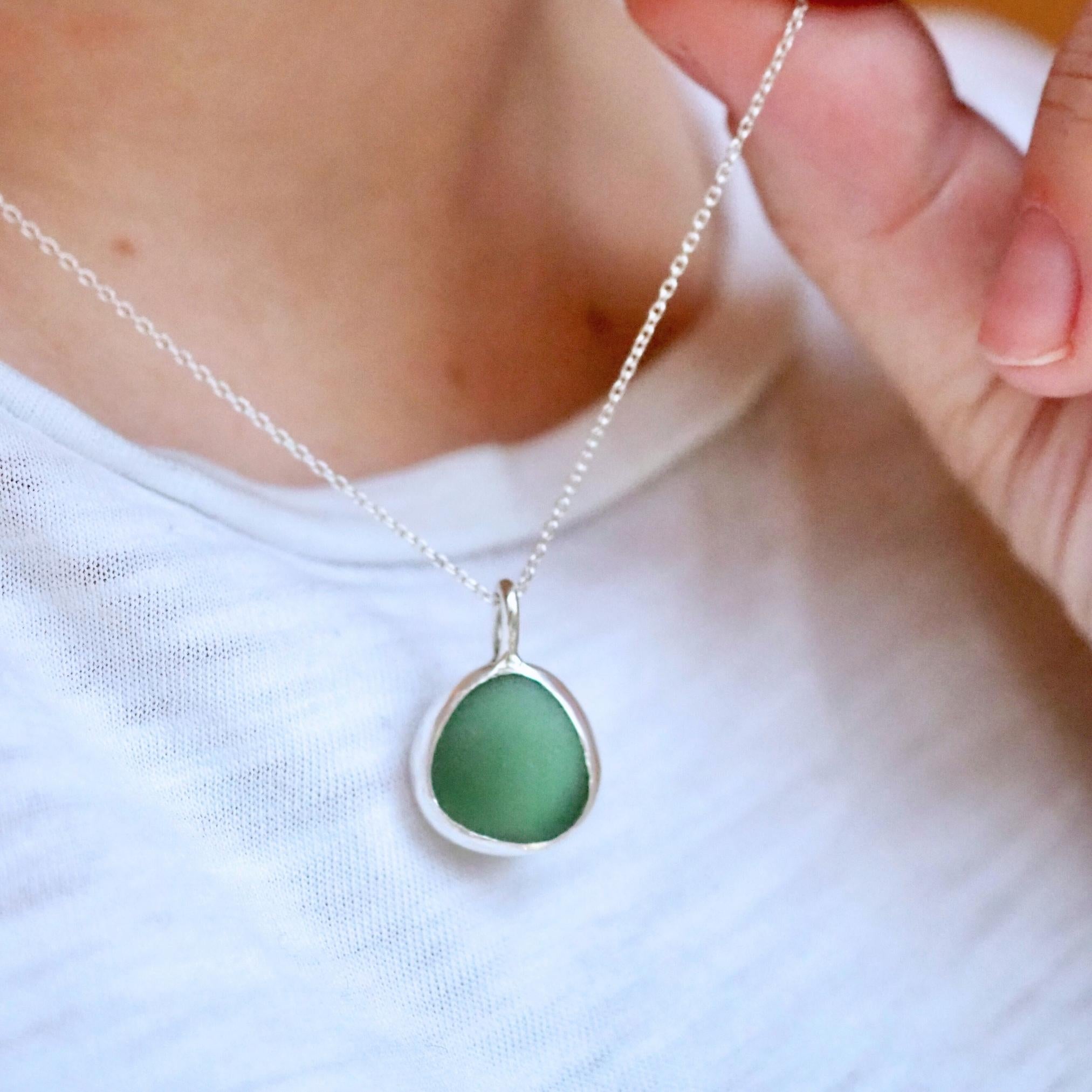 Forest Green Sea Glass Necklace