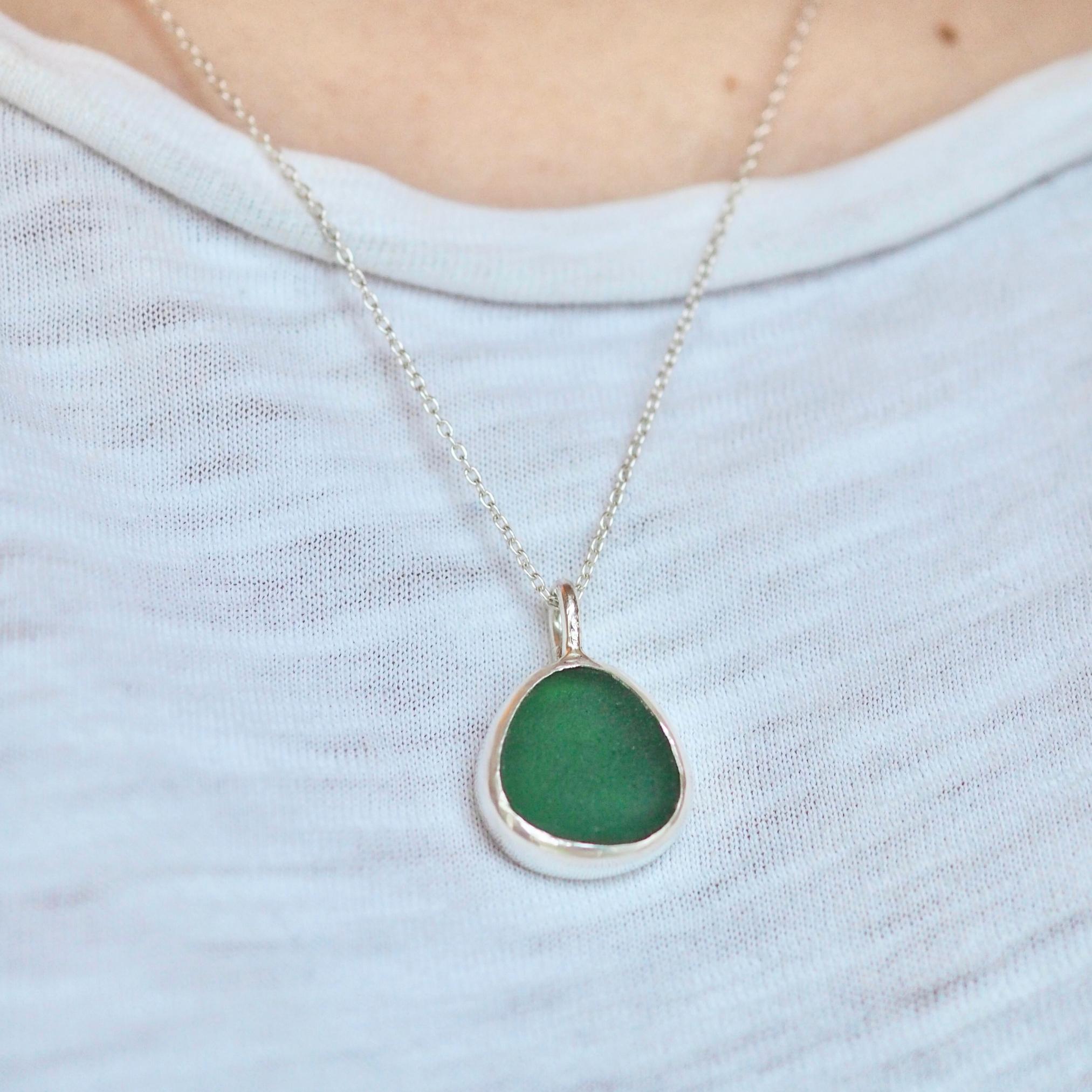 Forest Green Sea Glass Necklace