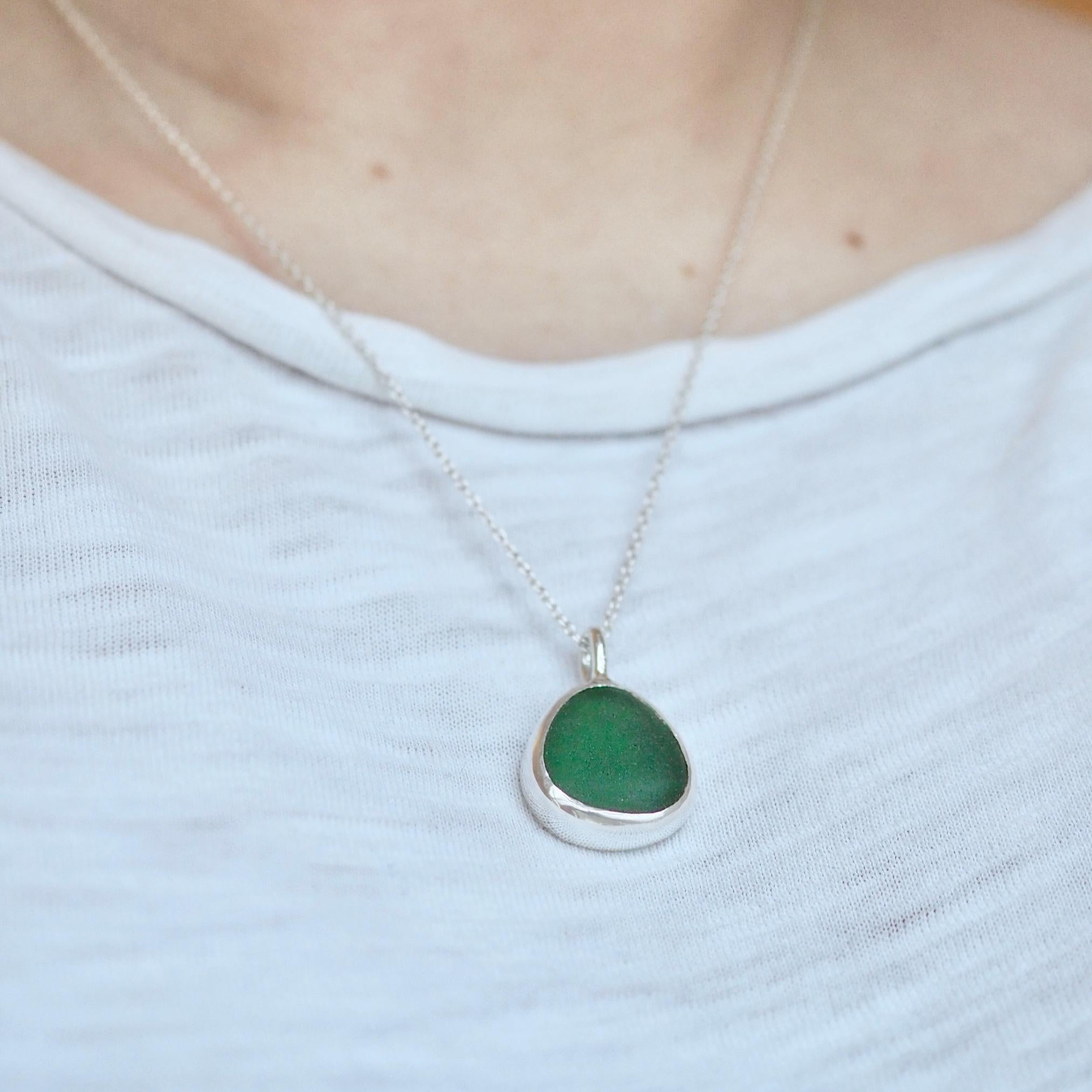 Forest Green Sea Glass Necklace