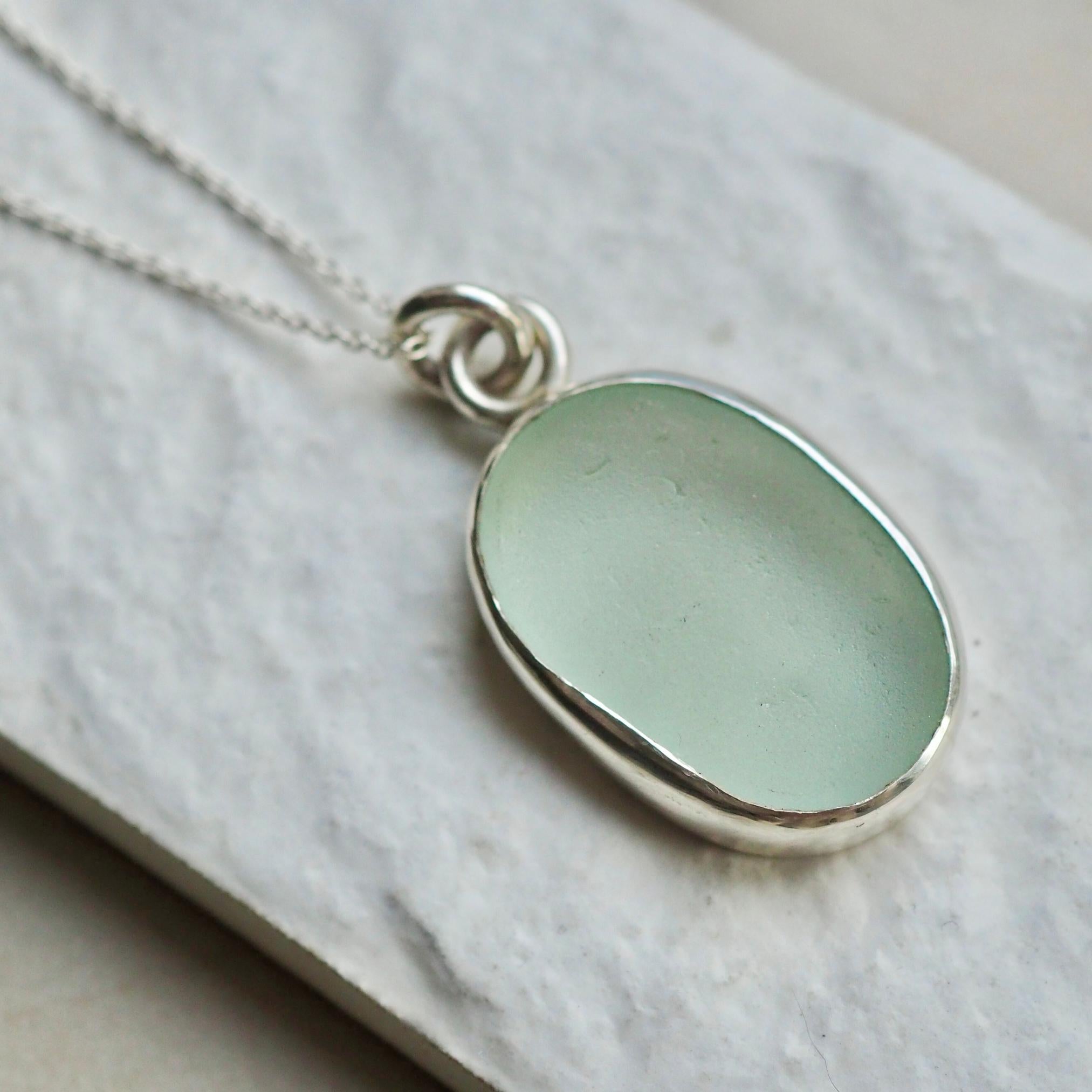 Large Pale Seafoam Green Sea Glass Necklace