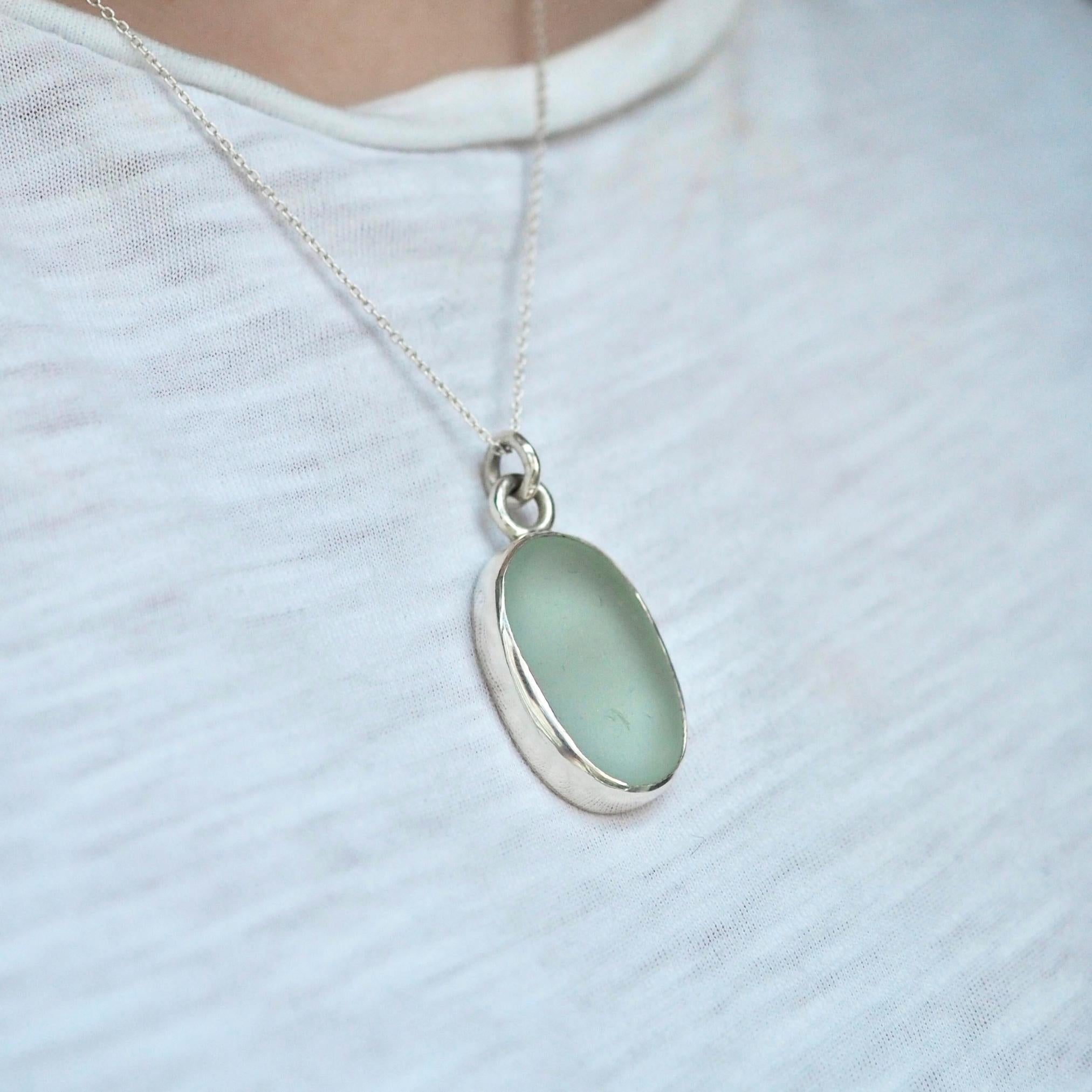 Large Pale Seafoam Green Sea Glass Necklace