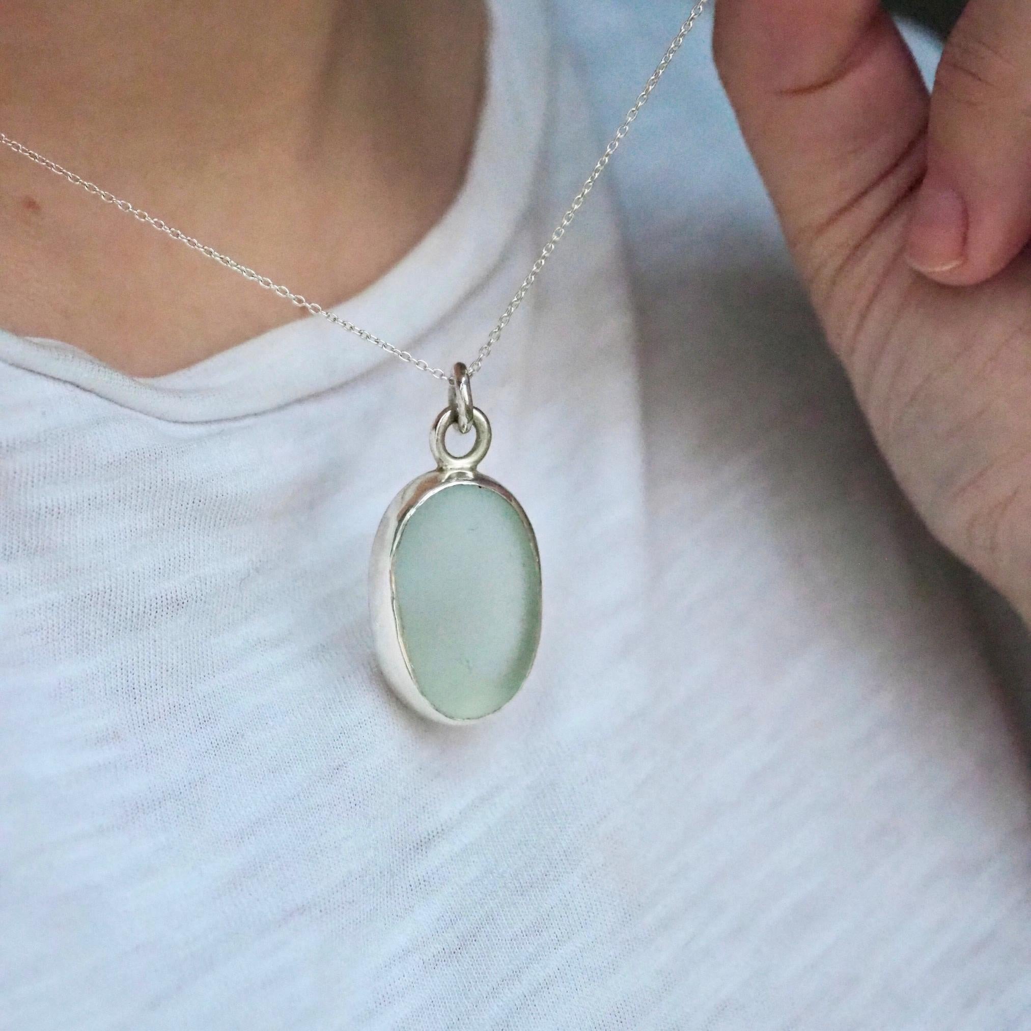 Large Pale Seafoam Green Sea Glass Necklace
