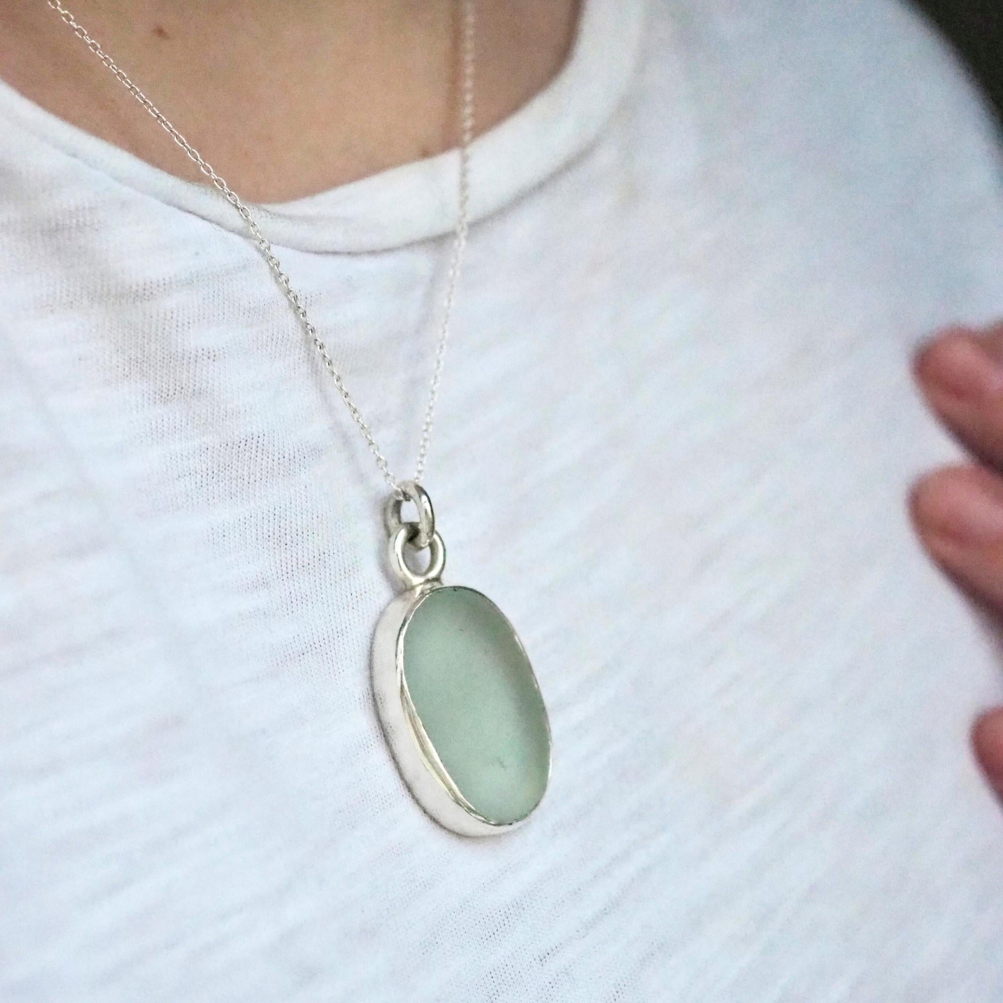 Large Pale Seafoam Green Sea Glass Necklace