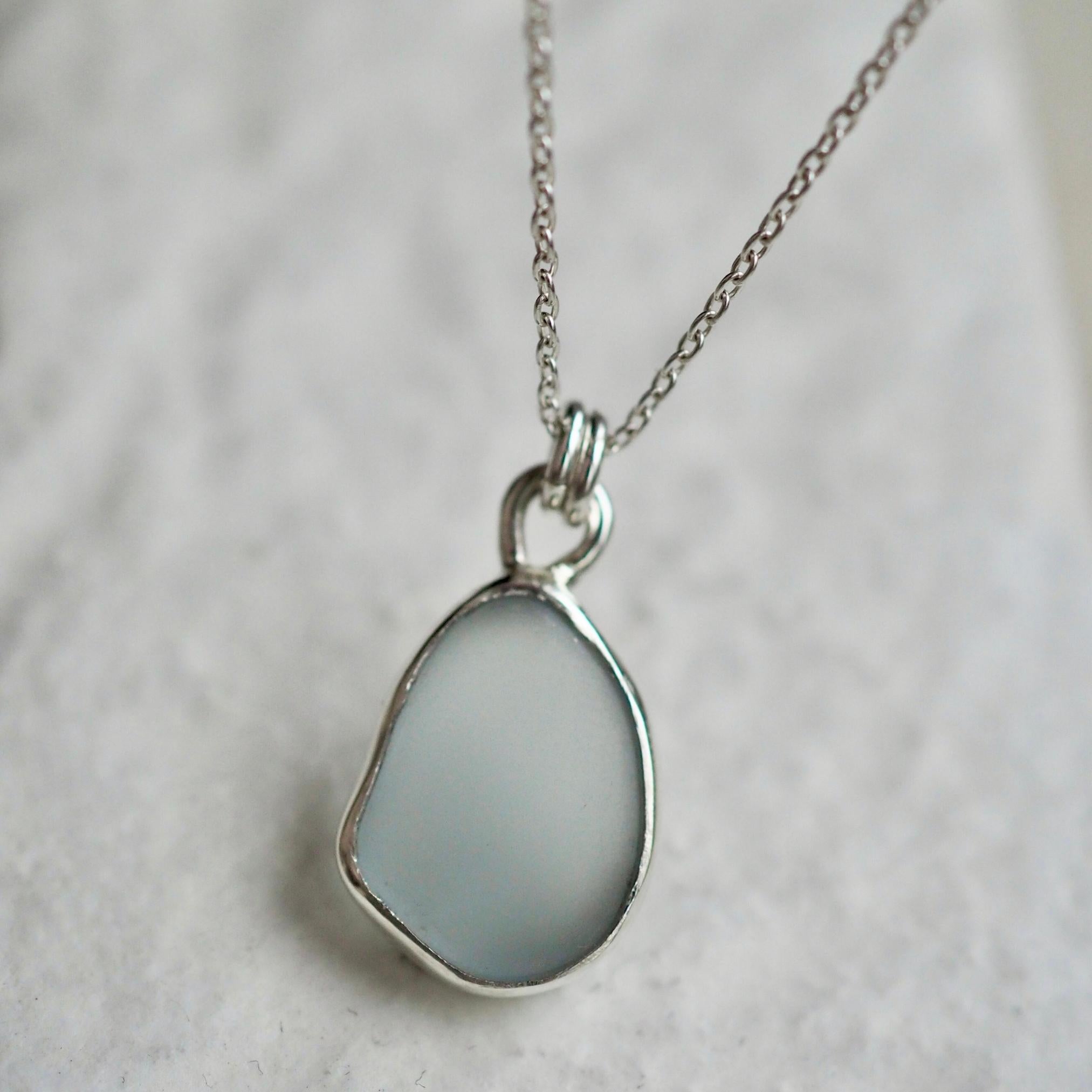 Light Smokey Grey Sea Glass Necklace