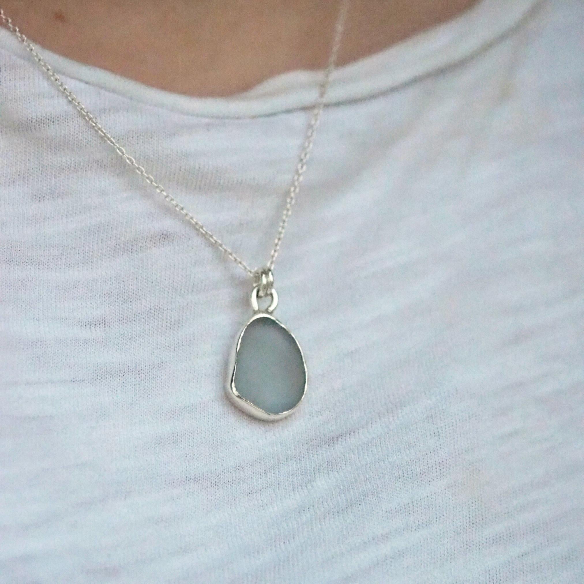 Light Smokey Grey Sea Glass Necklace