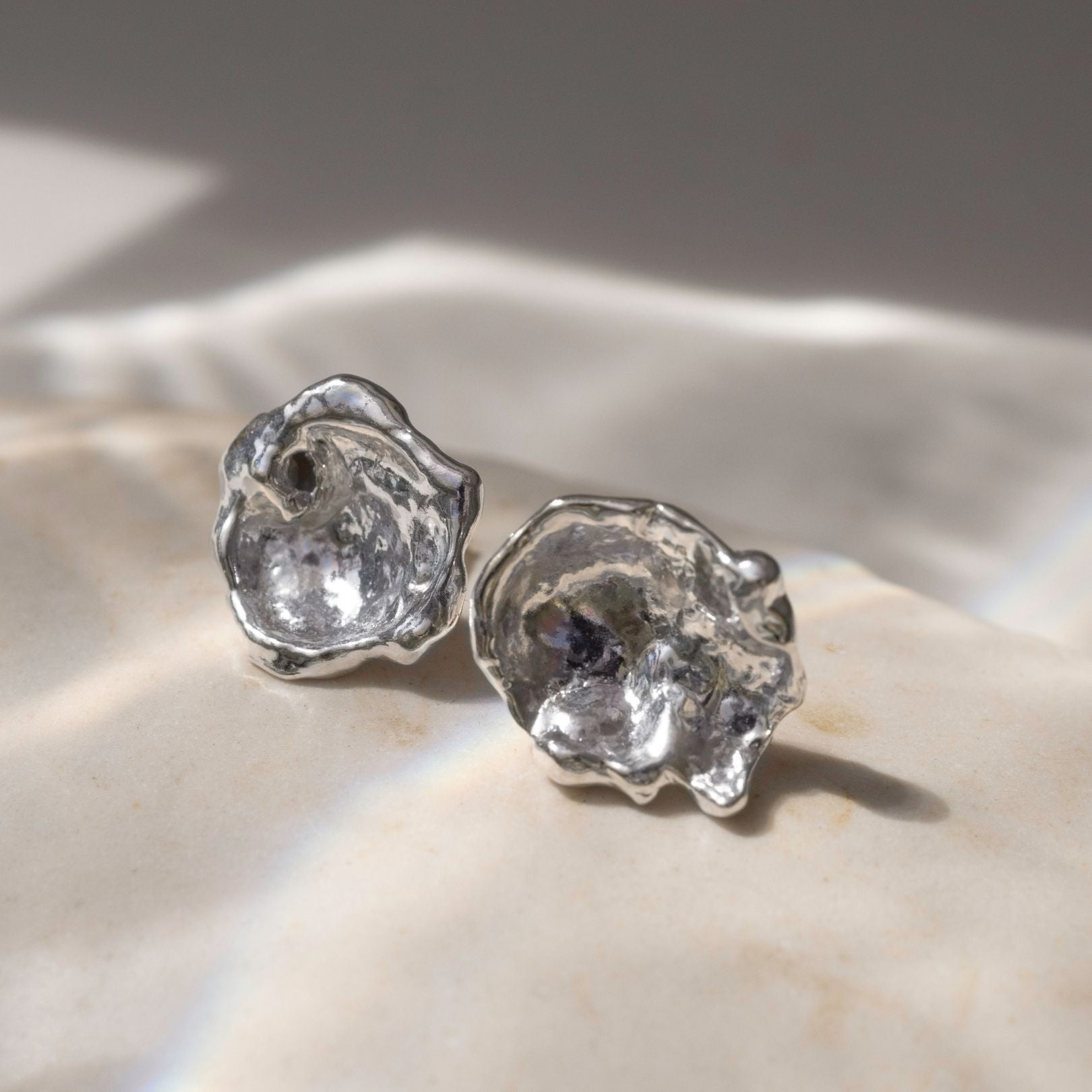 Sterling Silver Watercast Stud Earrings - Pair Three
