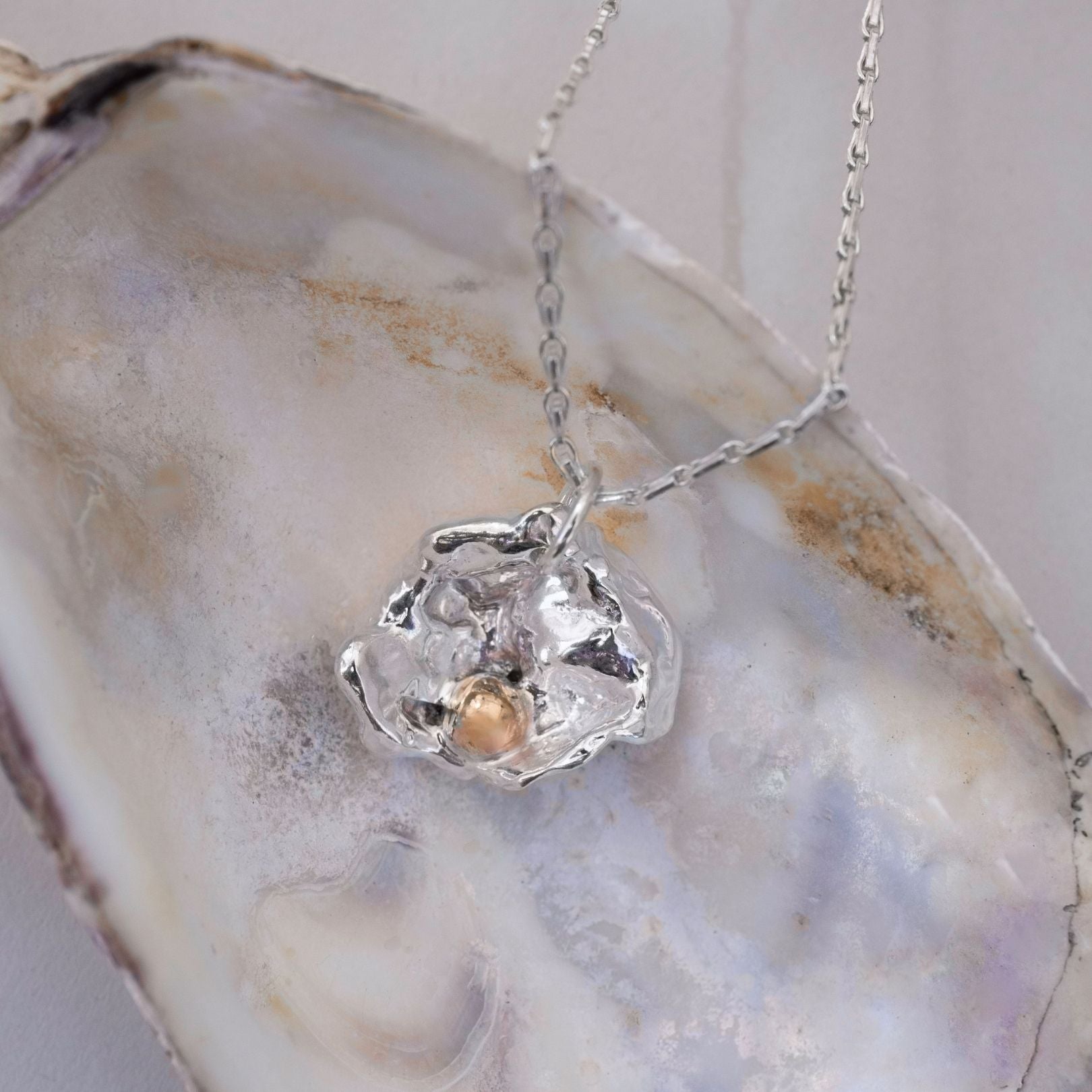 Mixed Metal Watercast Oyster Necklace Three