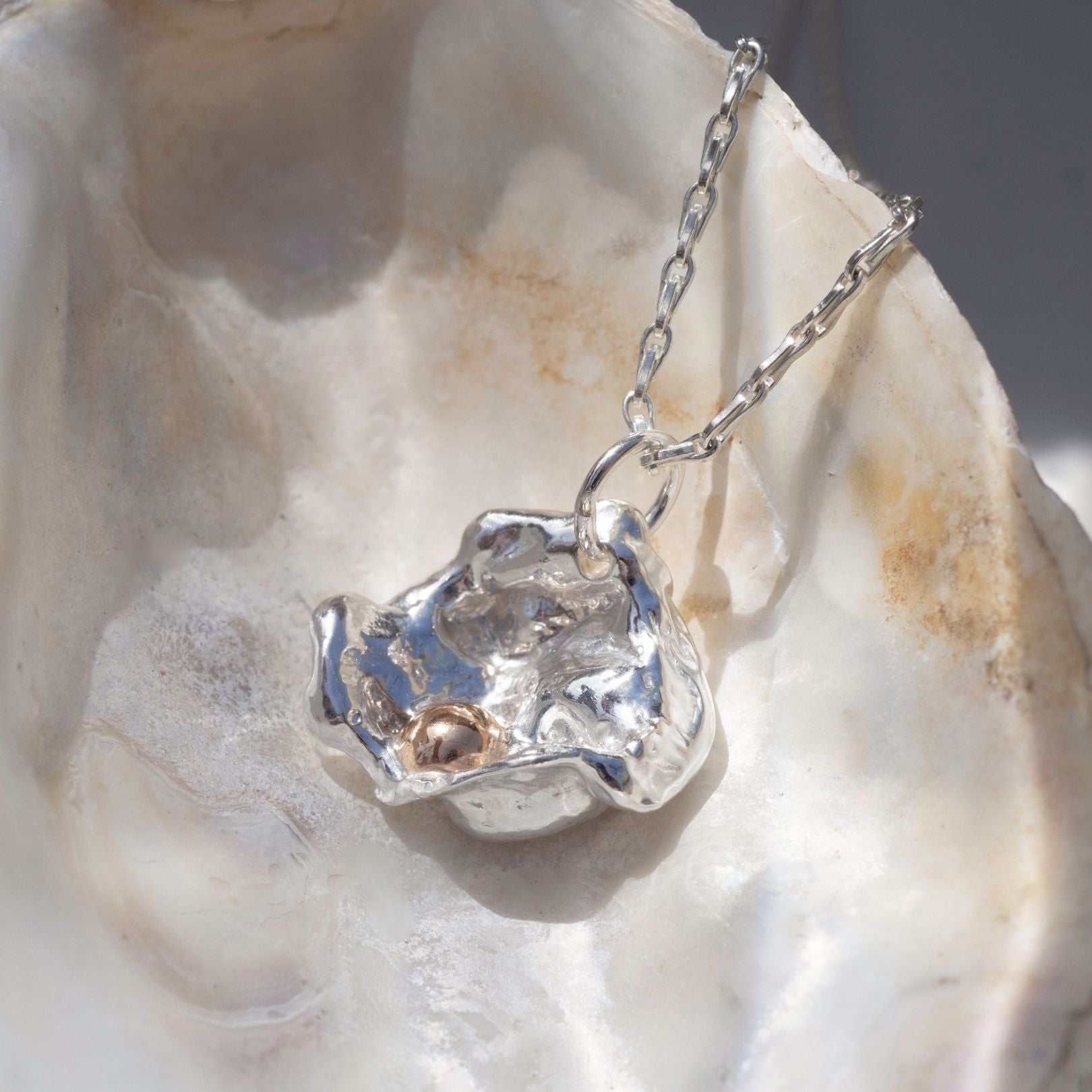 Mixed Metal Watercast Oyster Necklace Three