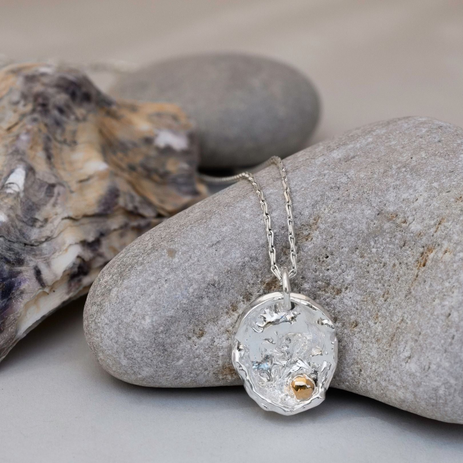 Mixed Metal Watercast Oyster Necklace Four