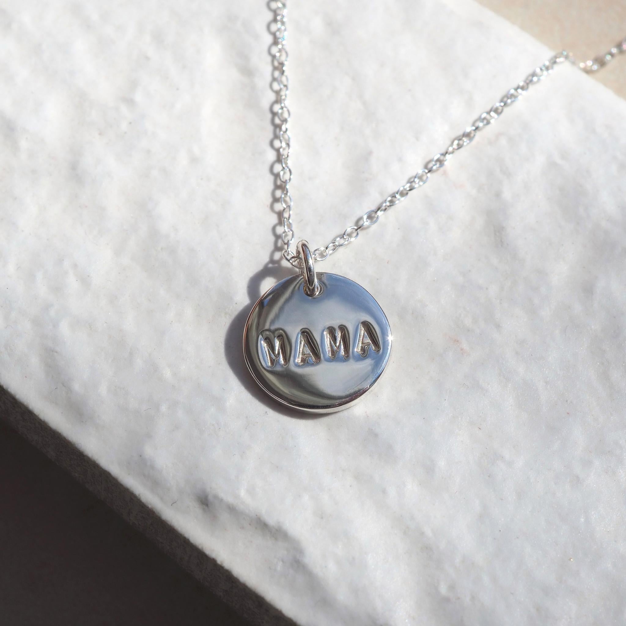 Personalised mama necklace with hand-stamped disc