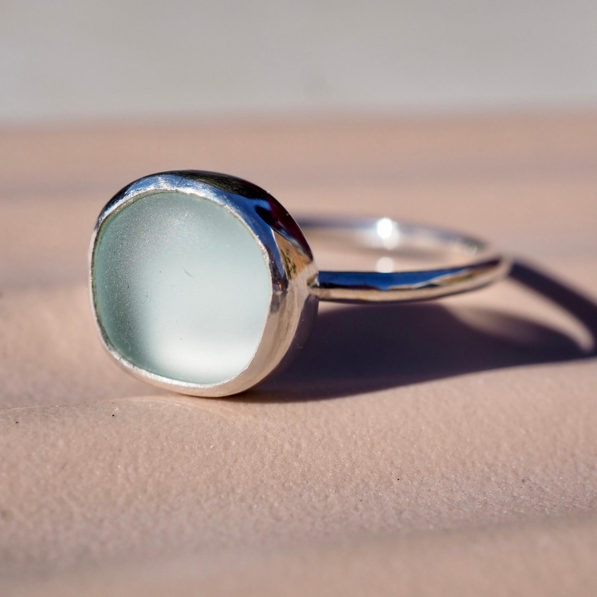Seafoam Blue Sea Glass Ring - Size N 1/2