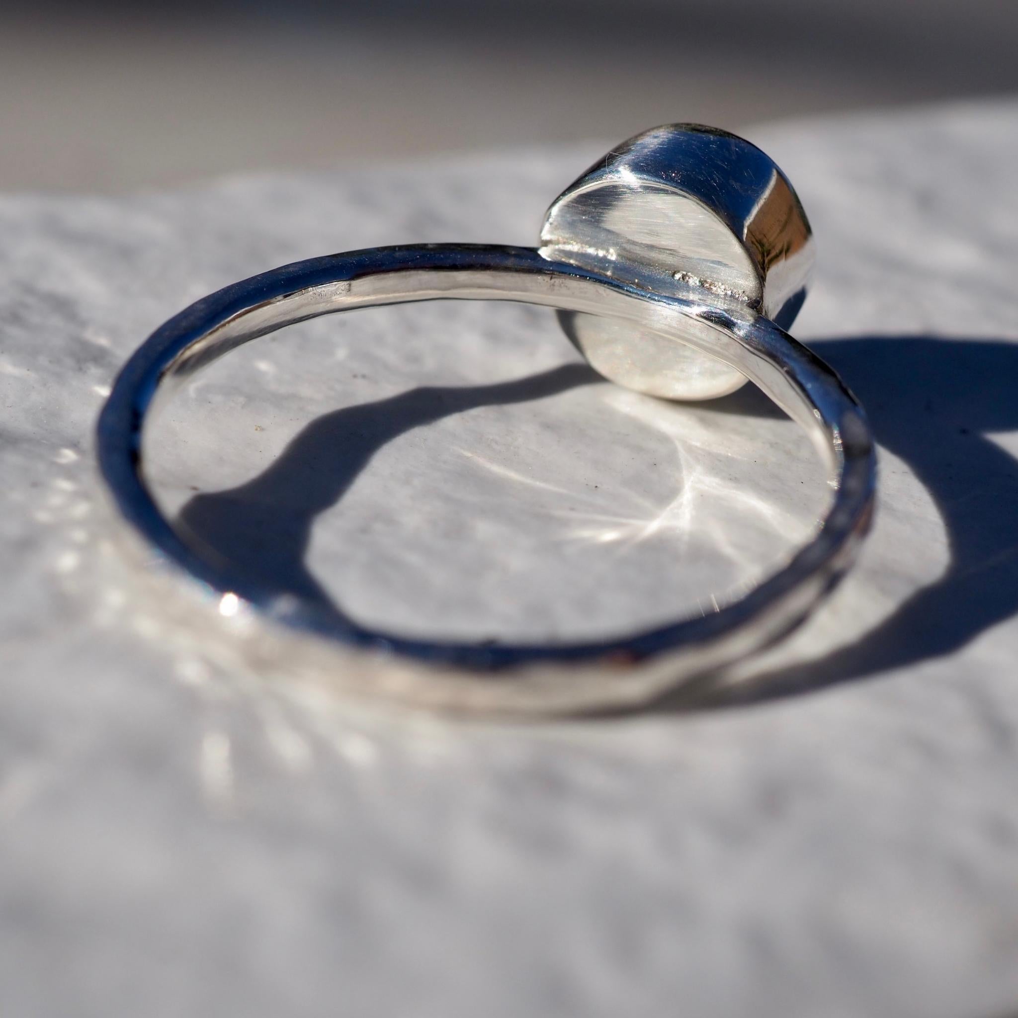 Sky Blue Round Sea Glass Ring - Size S
