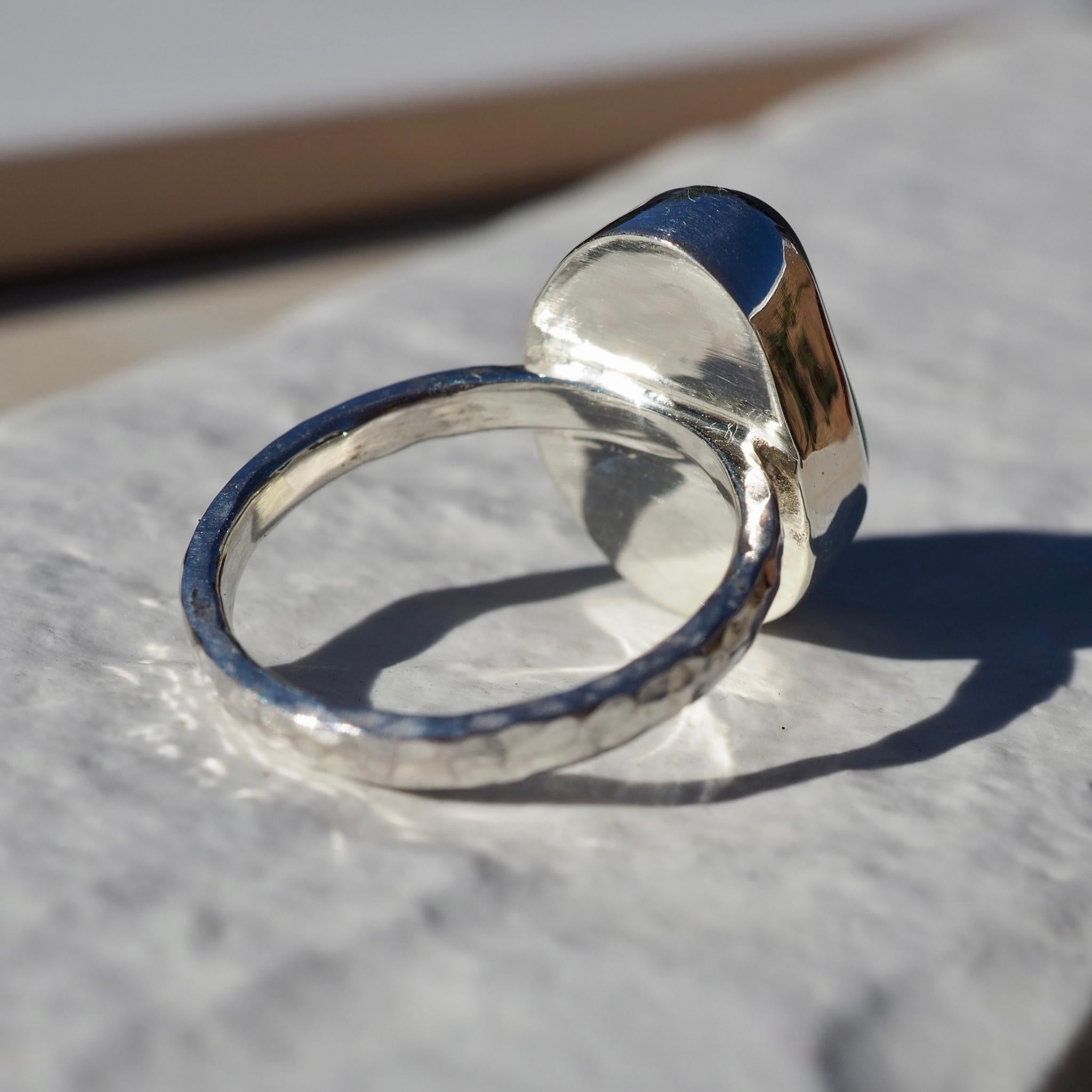 Statement Teal Blue Sea Glass Ring - Size O