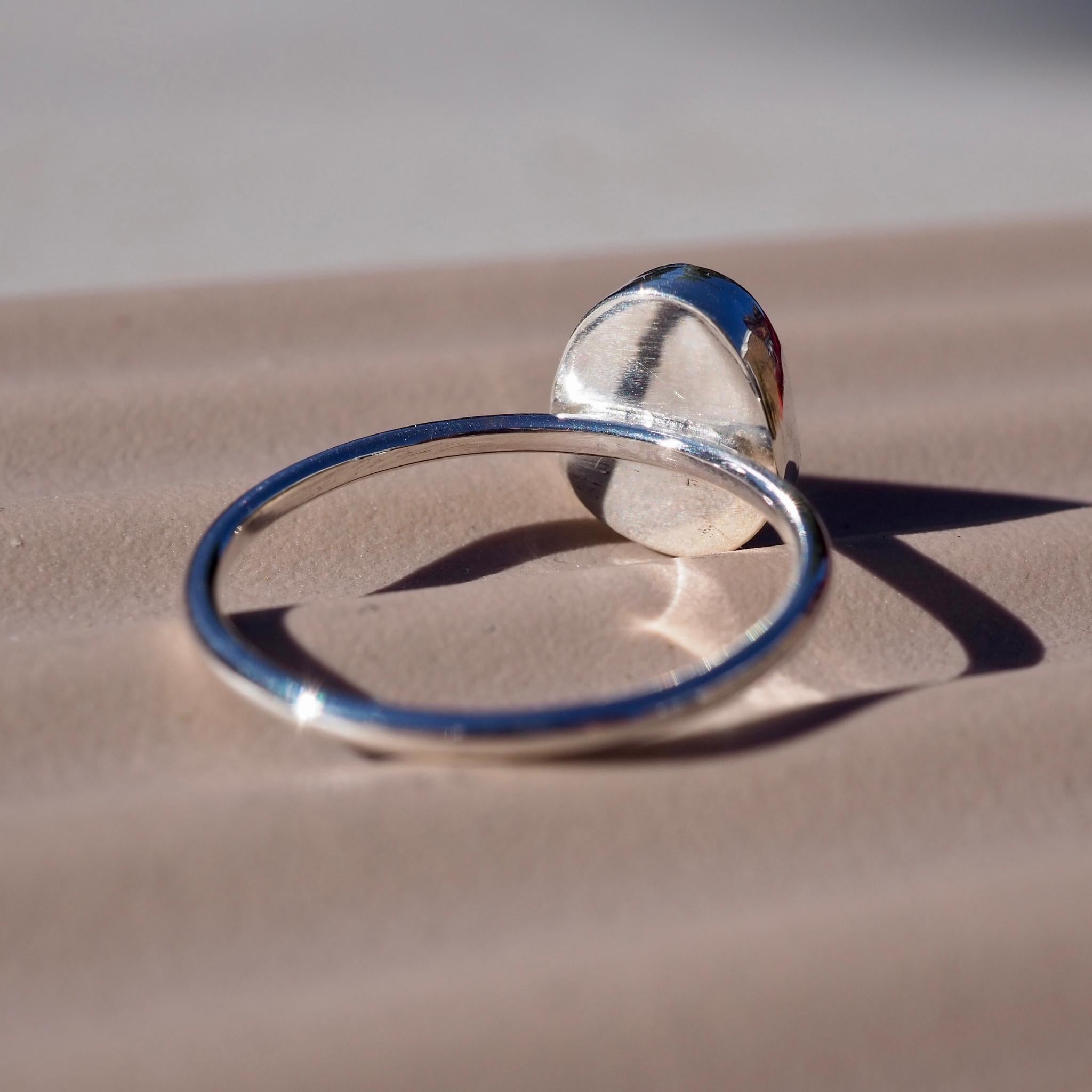 White Oval Sea Glass Ring - Size U