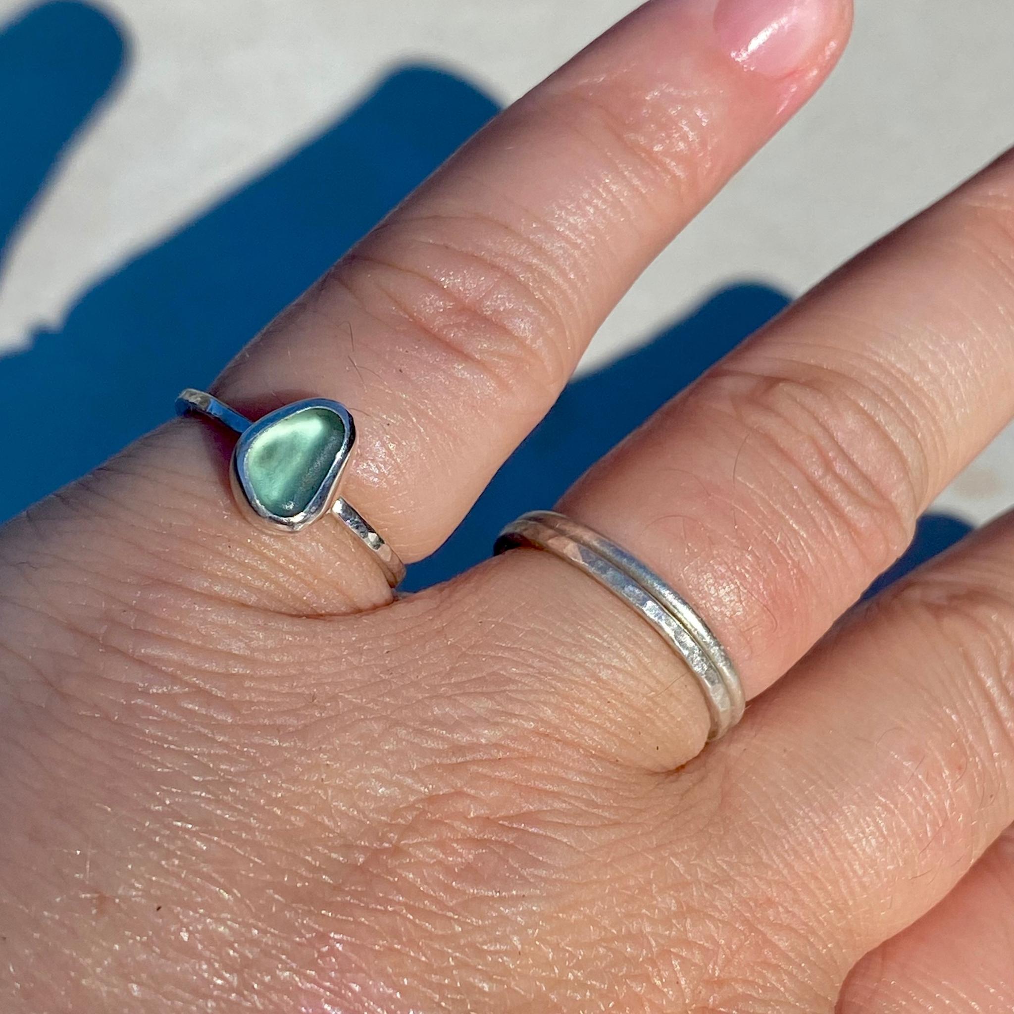 Seafoam Green Sea Glass Ring - Size L