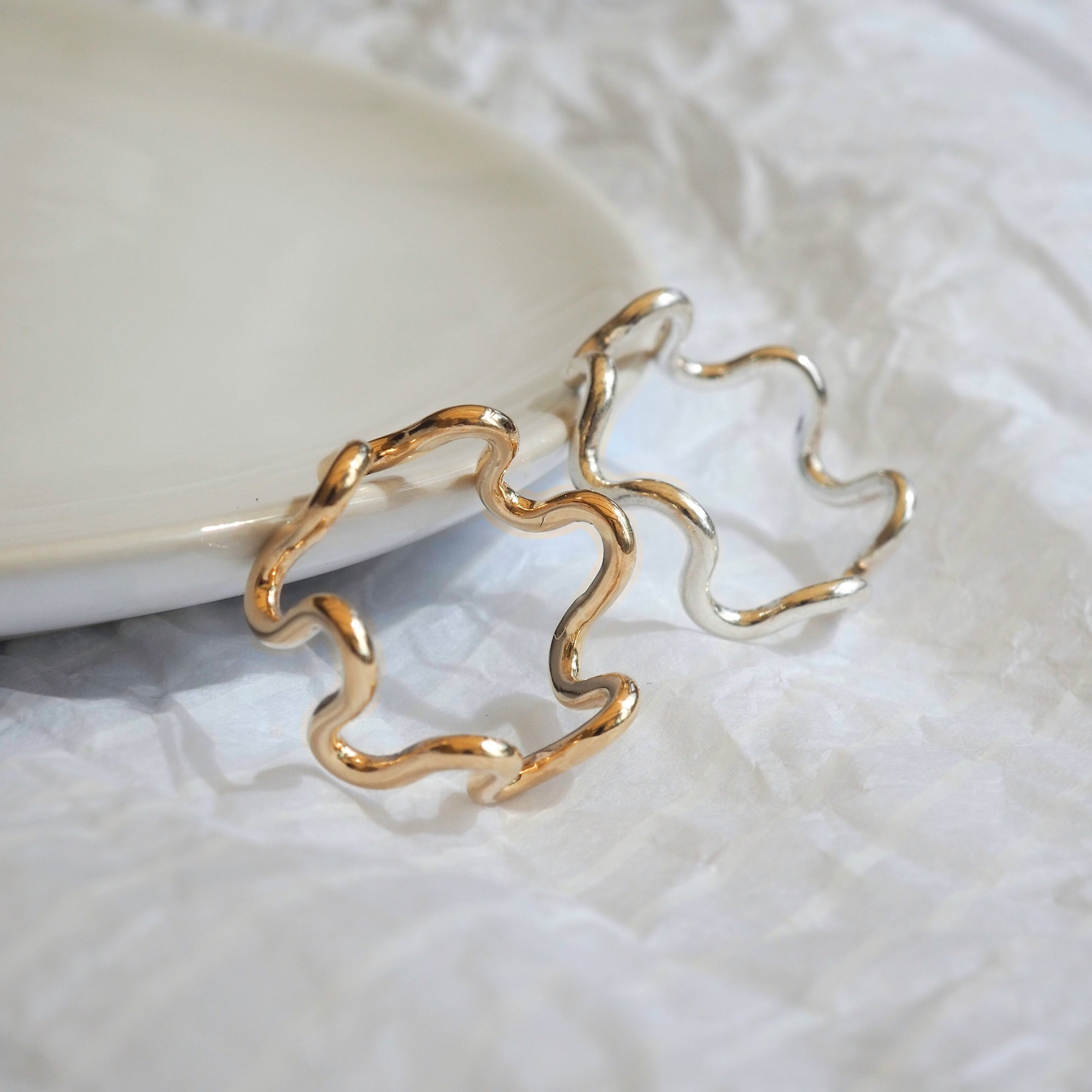 9ct yellow Gold and Sterling Silver Ripple Stacking Rings