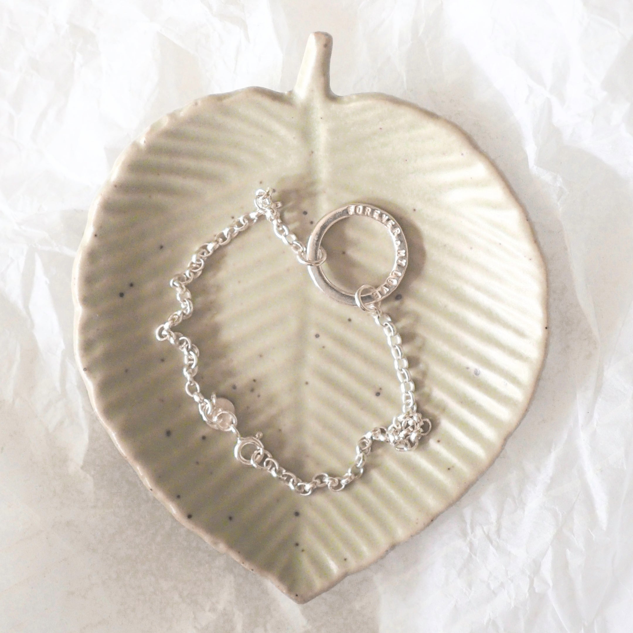 Handstamped Personalised Sterling Silver Halo bracelet