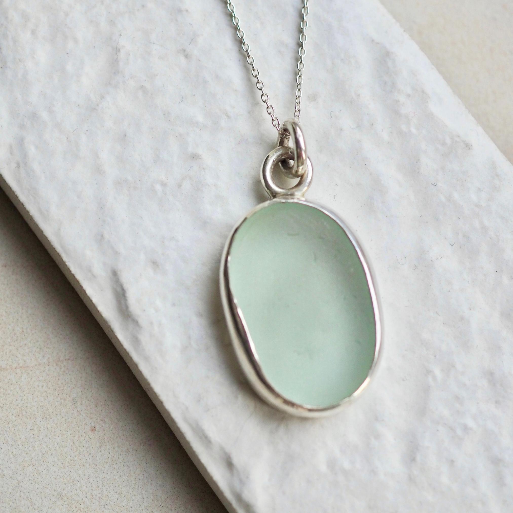 Large Pale Seafoam Green Sea Glass Necklace