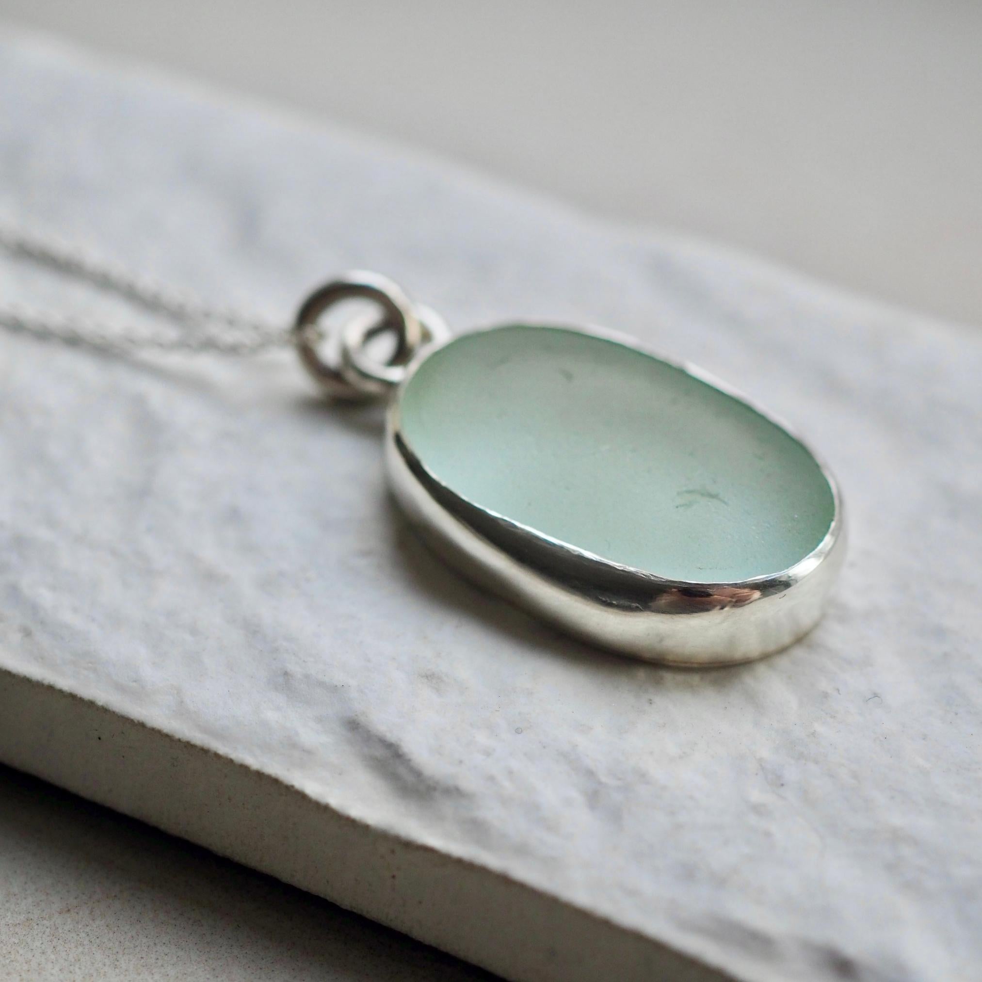 Large Pale Seafoam Green Sea Glass Necklace