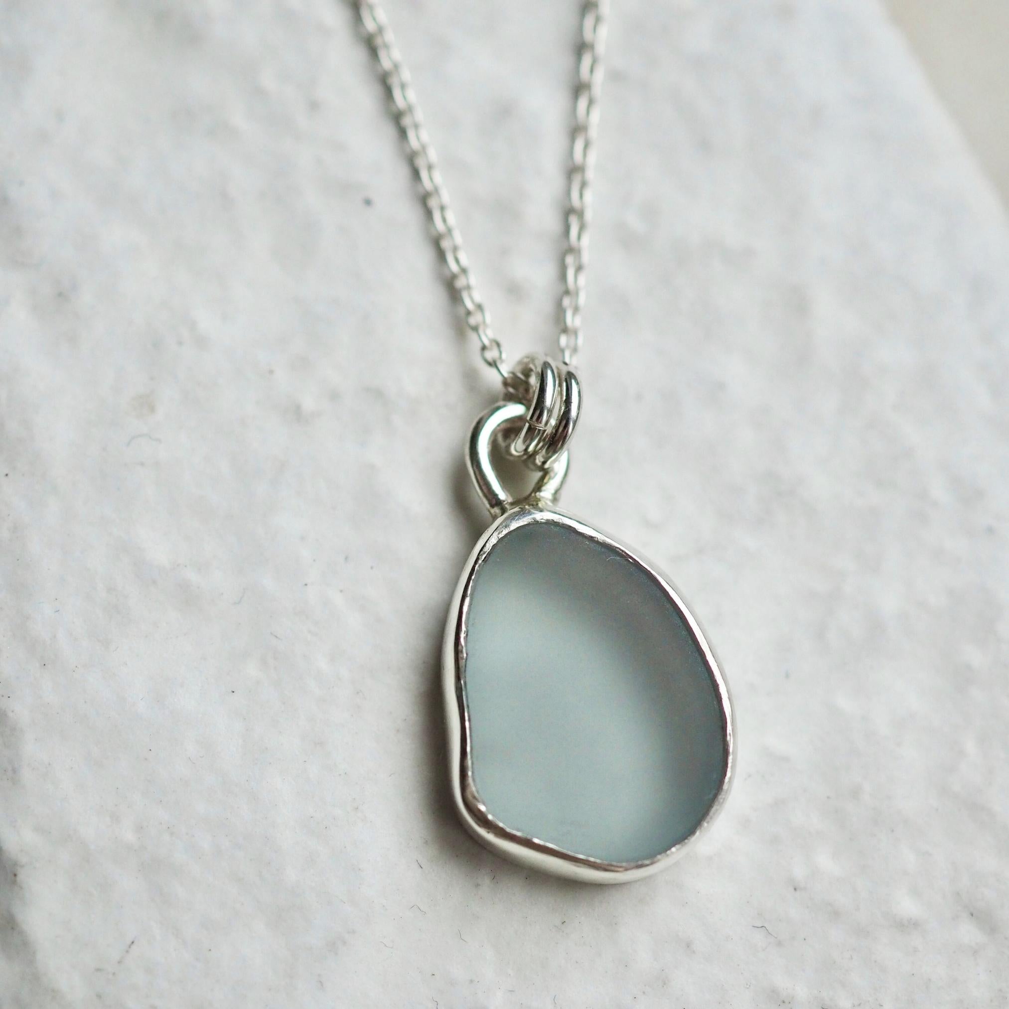 Light Smokey Grey Sea Glass Necklace