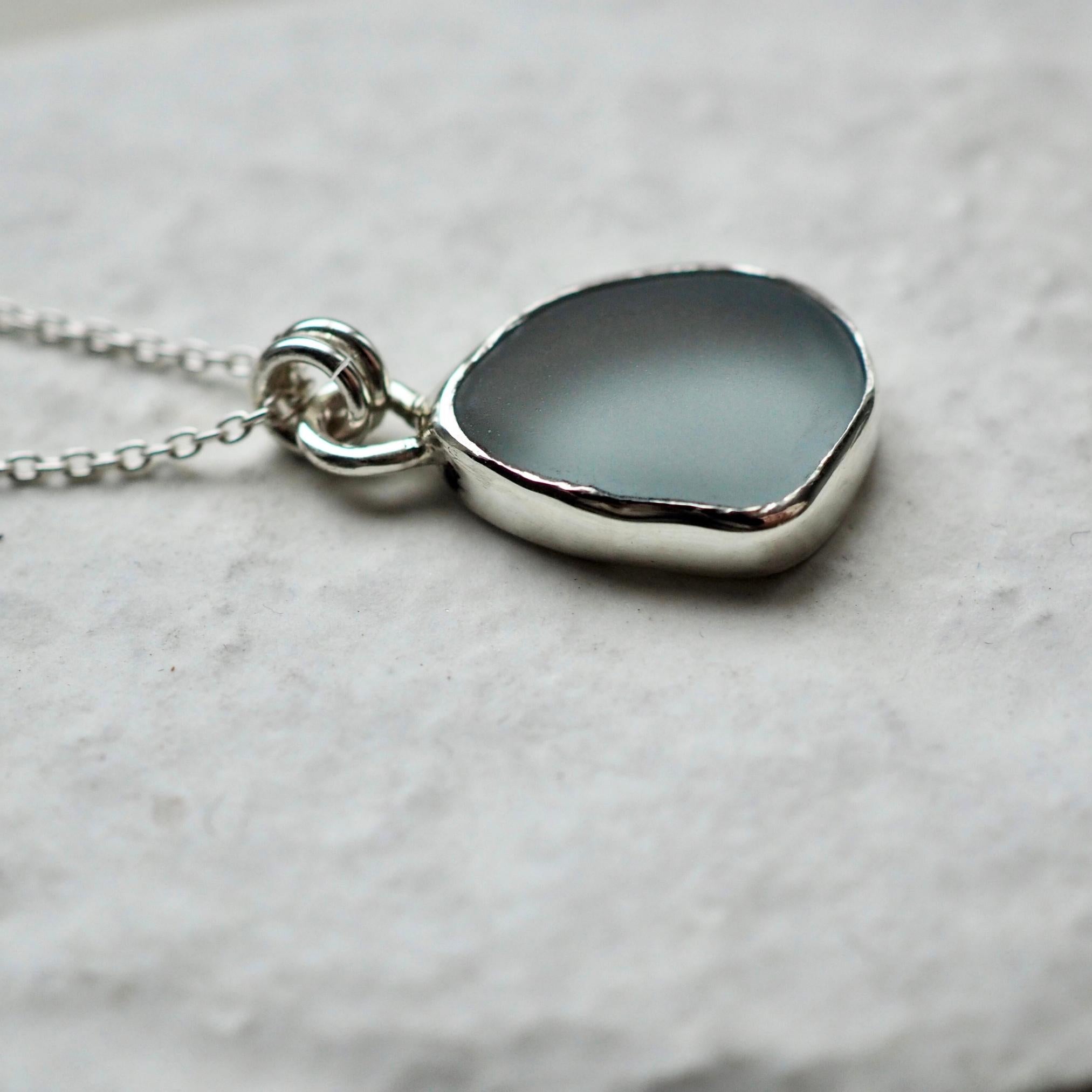 Light Smokey Grey Sea Glass Necklace