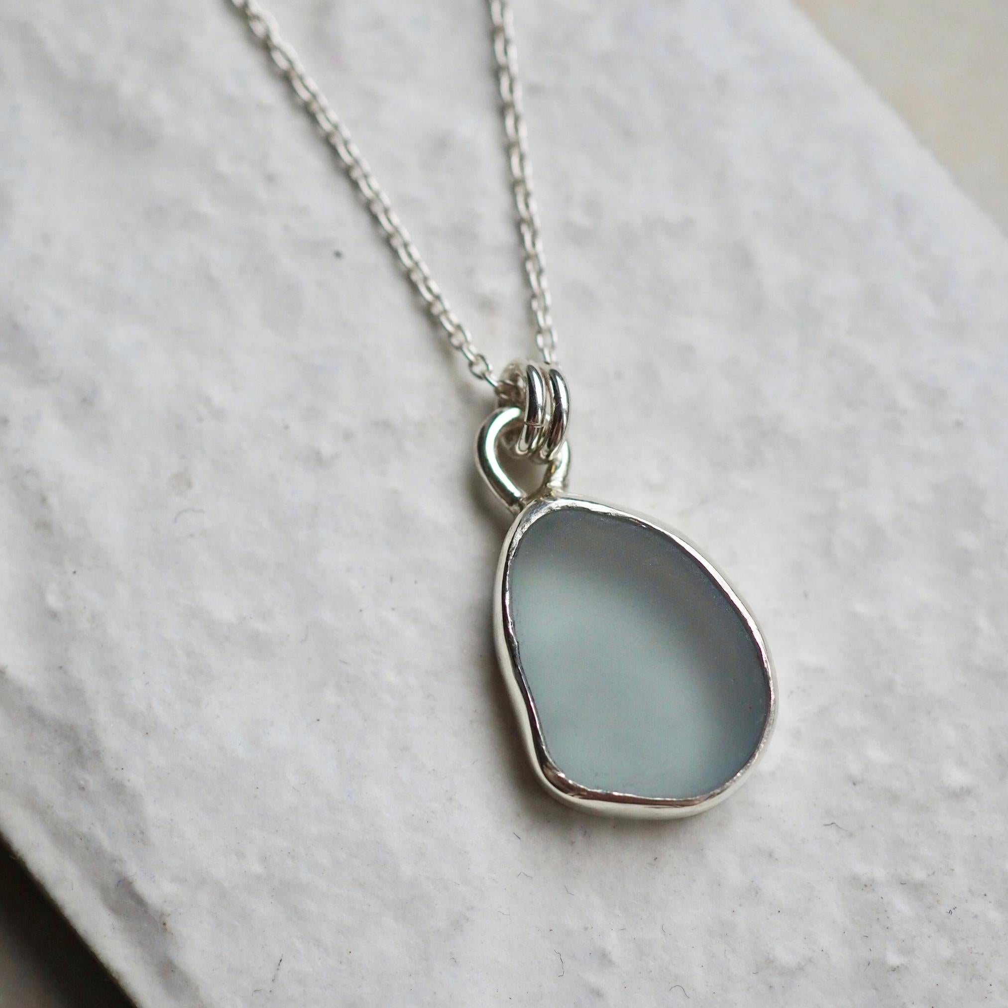 Light Smokey Grey Sea Glass Necklace