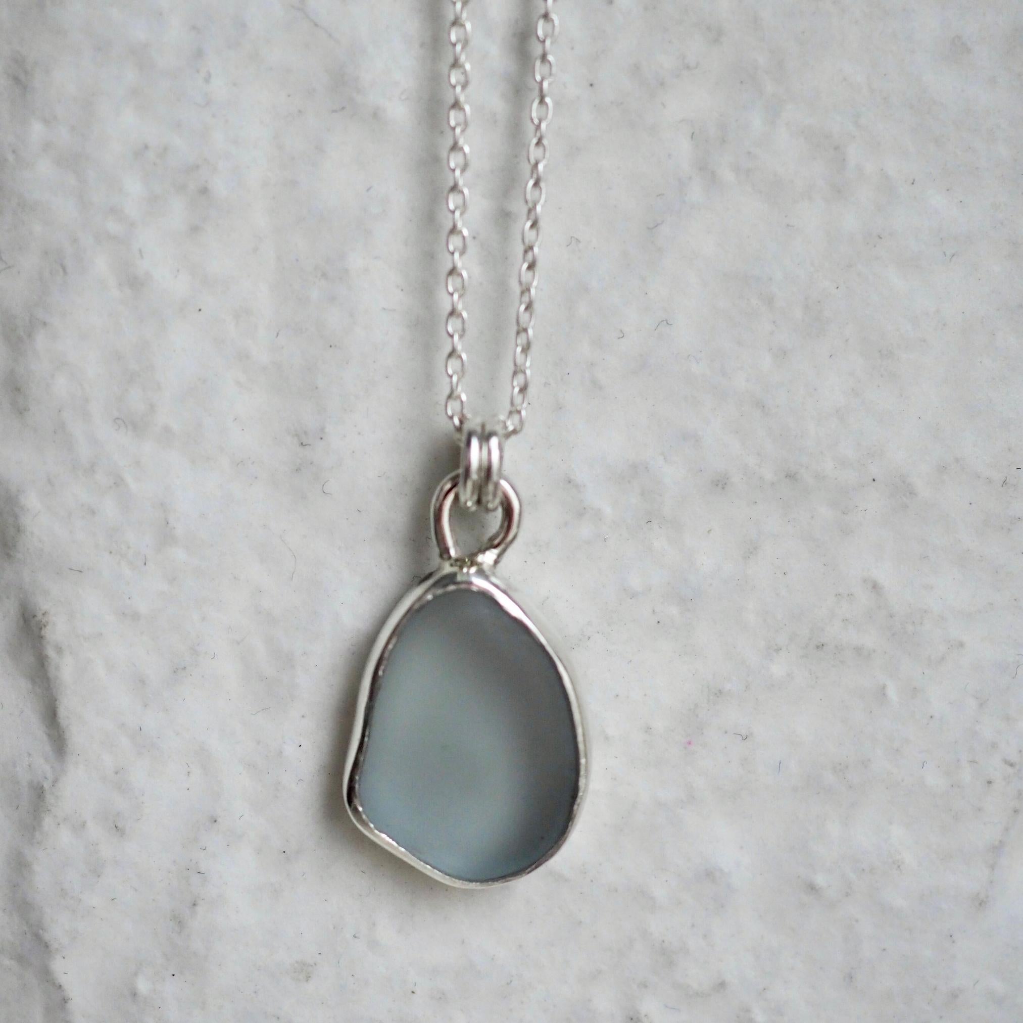 Light Smokey Grey Sea Glass Necklace