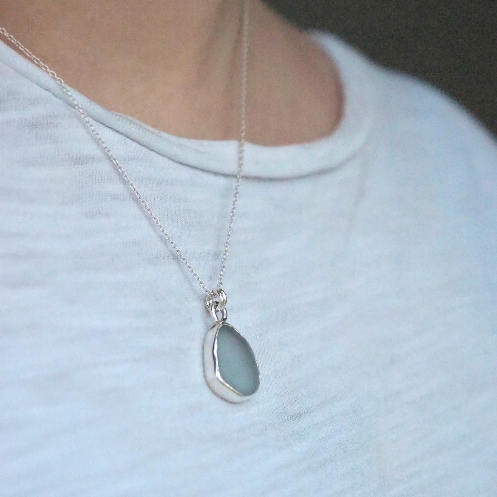 Light Smokey Grey Sea Glass Necklace