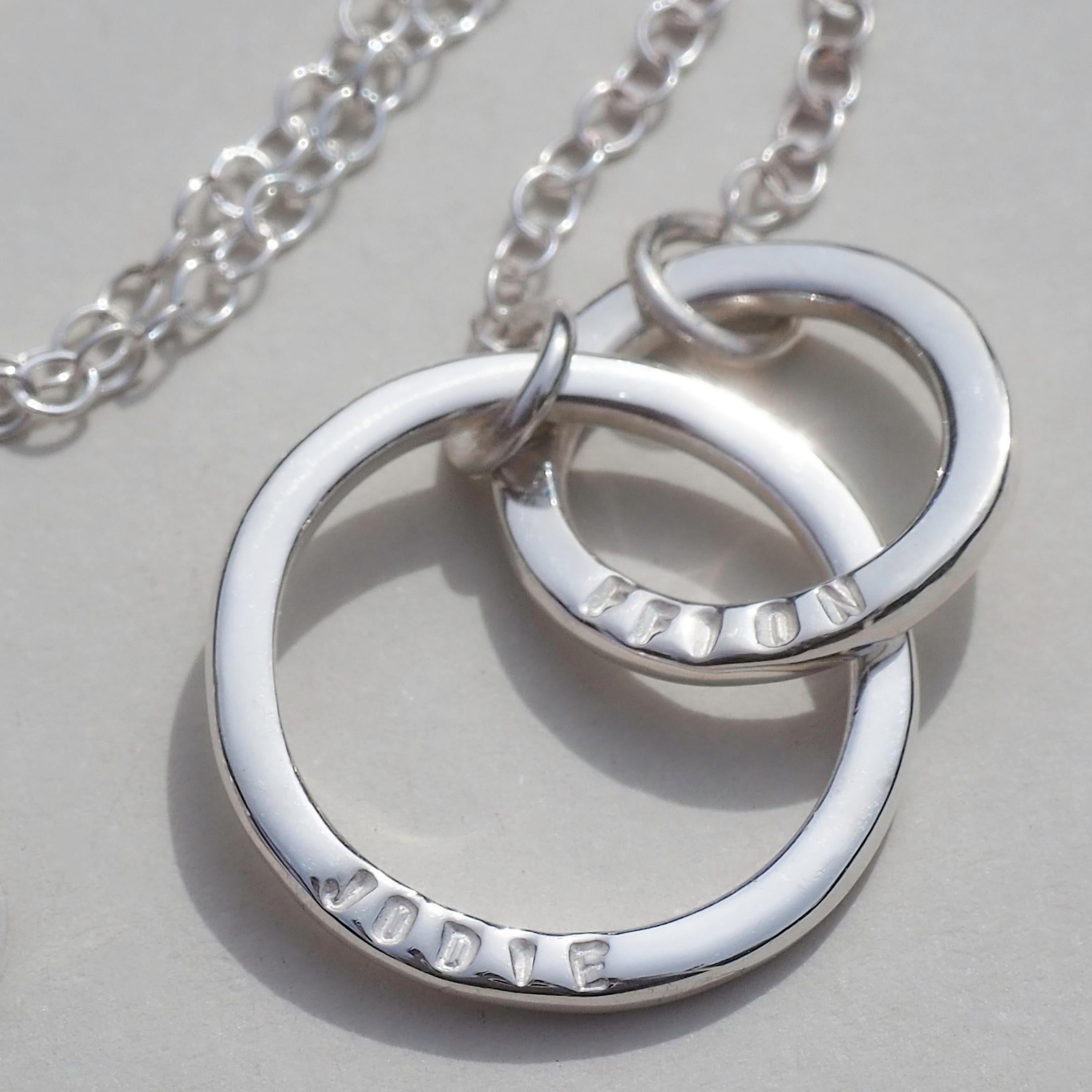 Close up of Personalised Mother and Child Necklace 