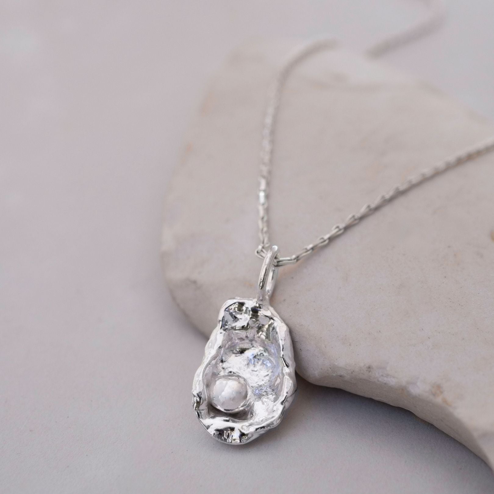 Sterling Silver Watercast Oyster Necklace