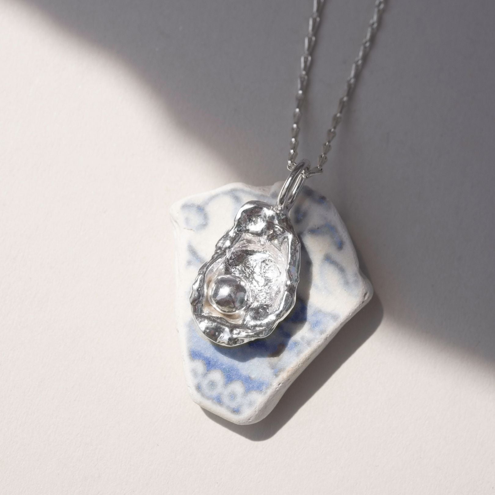 Sterling Silver Watercast Oyster Necklace